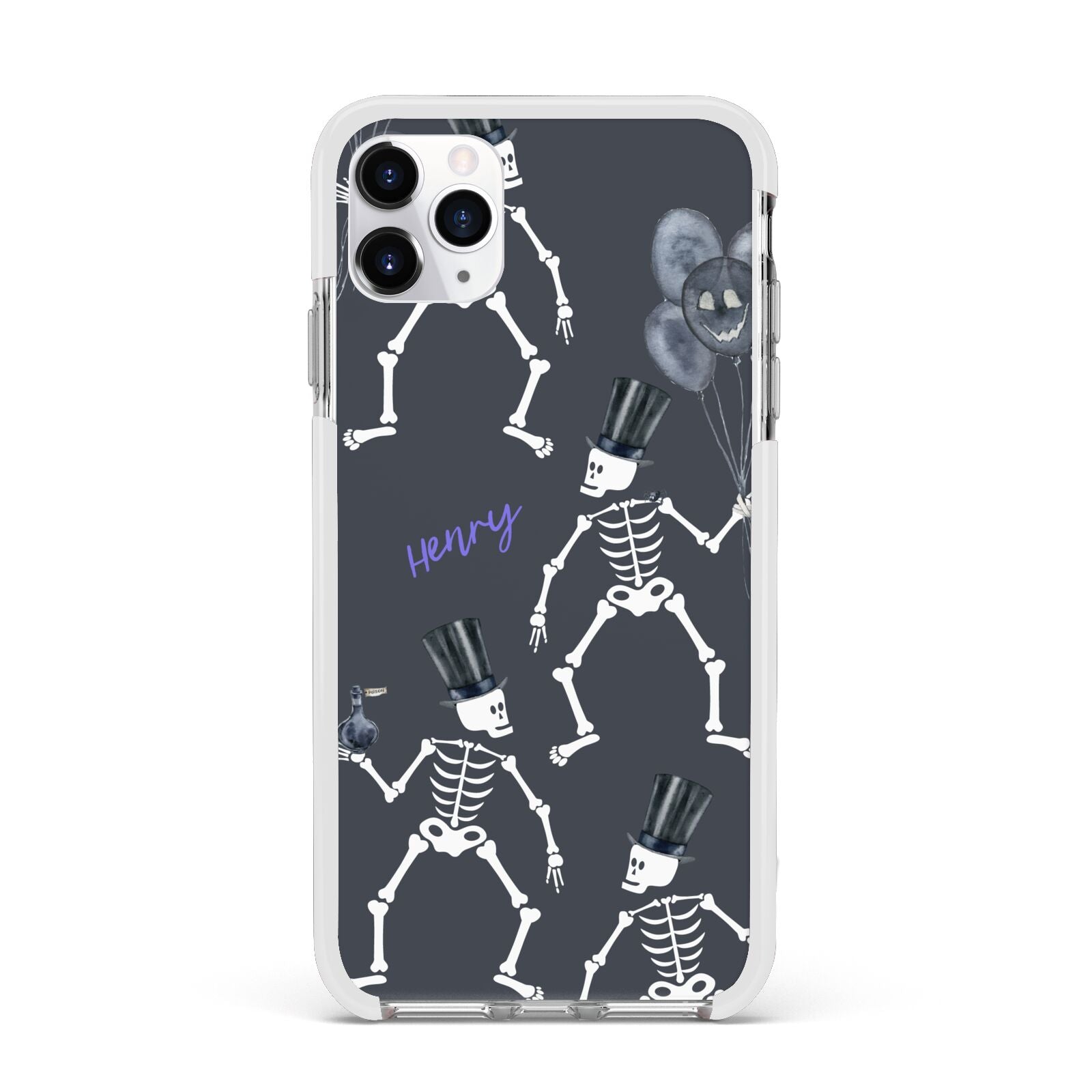Halloween Skeleton Apple iPhone 11 Pro Max in Silver with White Impact Case