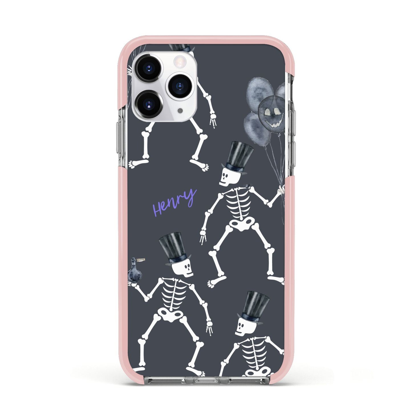 Halloween Skeleton Apple iPhone 11 Pro in Silver with Pink Impact Case