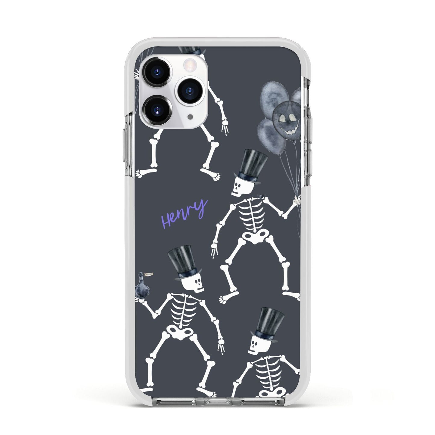 Halloween Skeleton Apple iPhone 11 Pro in Silver with White Impact Case