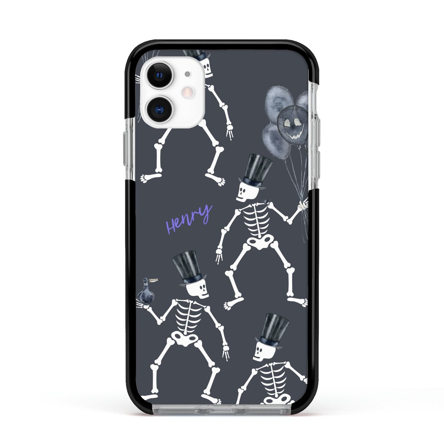 Halloween Skeleton Apple iPhone 11 in White with Black Impact Case
