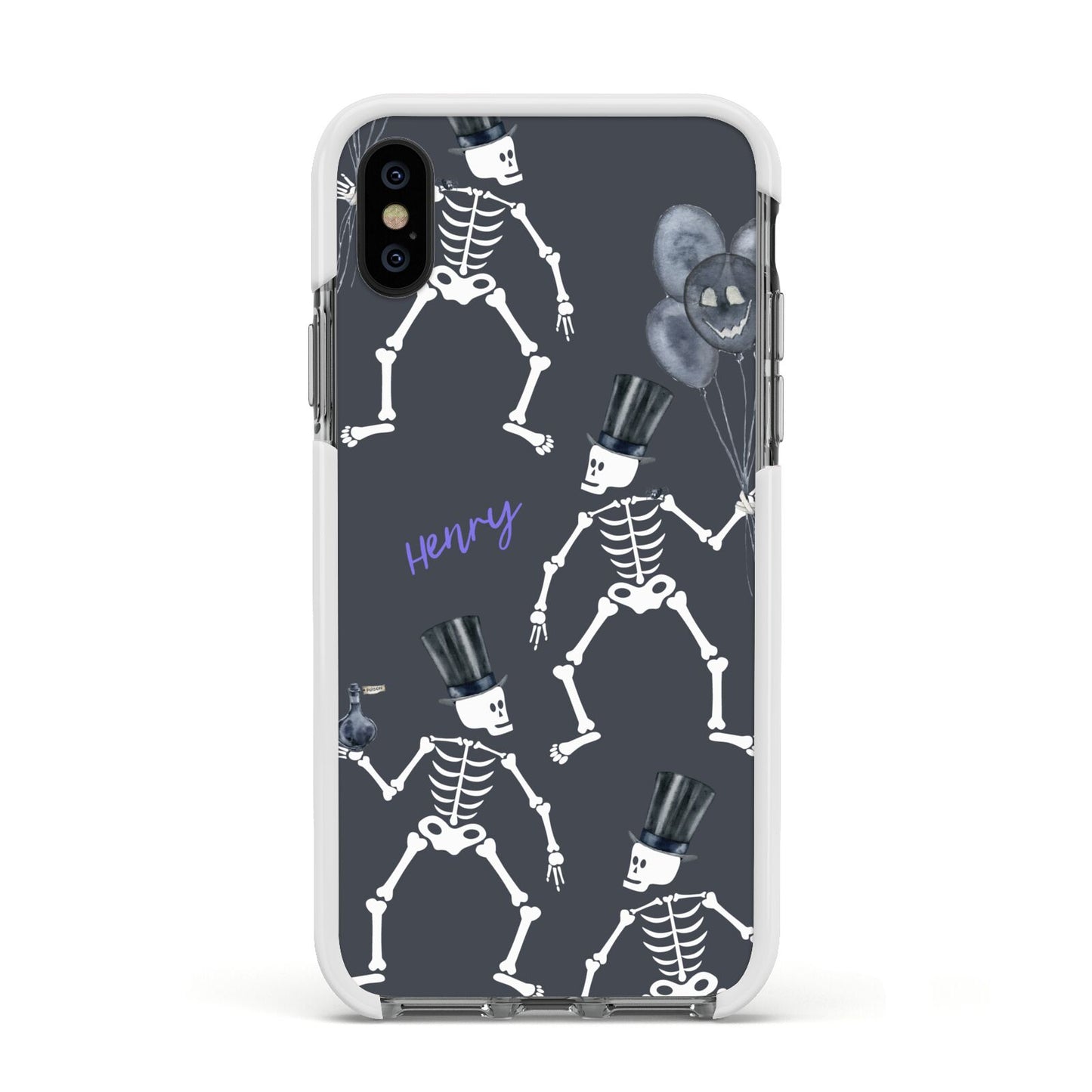 Halloween Skeleton Apple iPhone Xs Impact Case White Edge on Black Phone