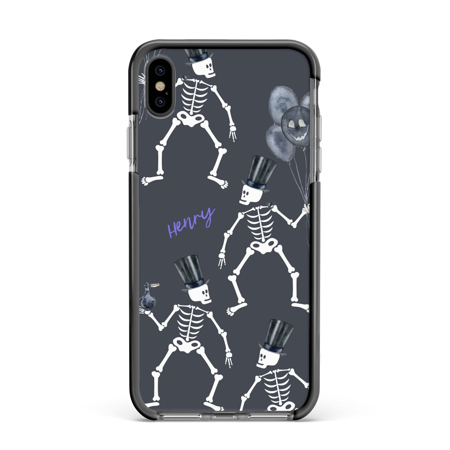 Halloween Skeleton Apple iPhone Xs Max Impact Case Black Edge on Black Phone