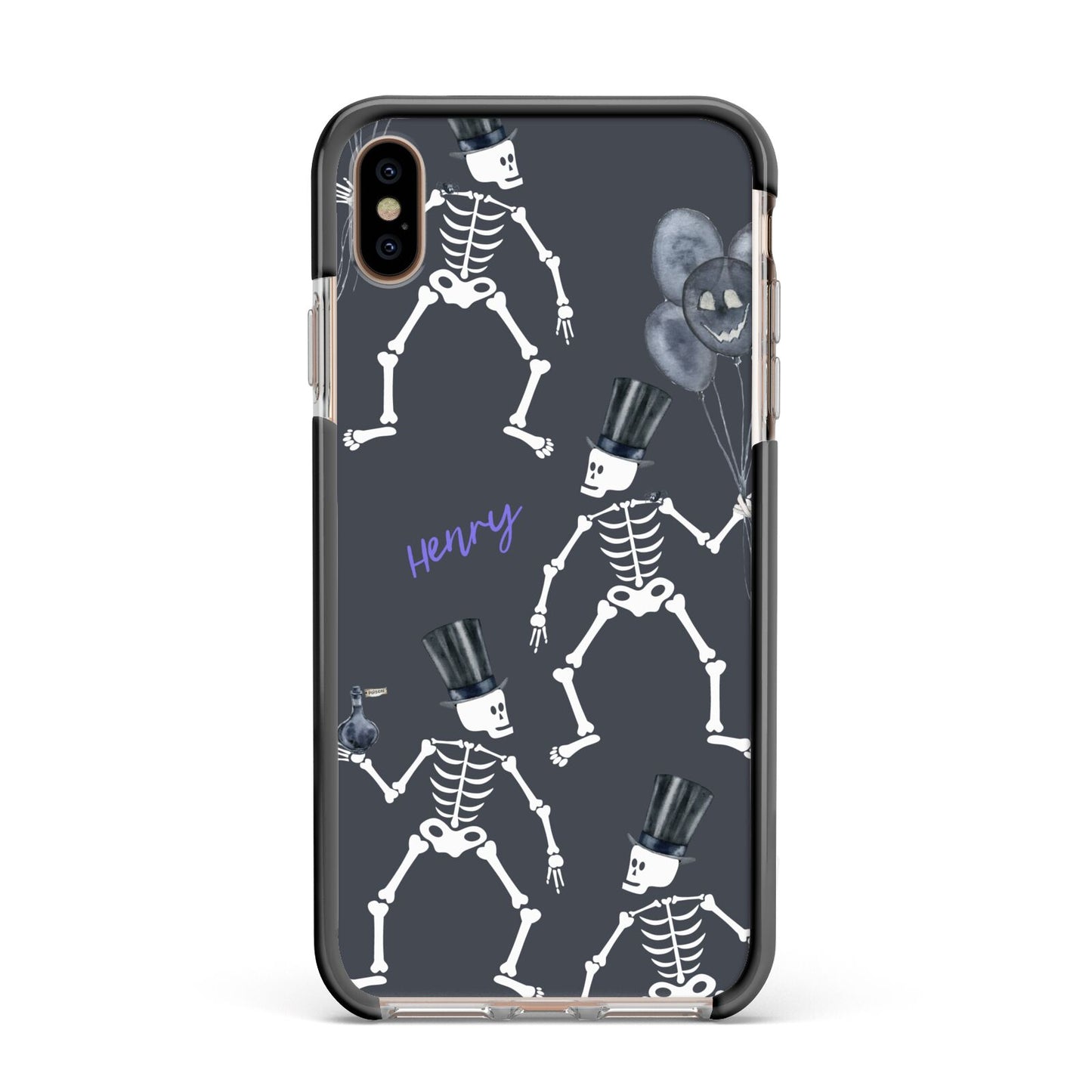 Halloween Skeleton Apple iPhone Xs Max Impact Case Black Edge on Gold Phone