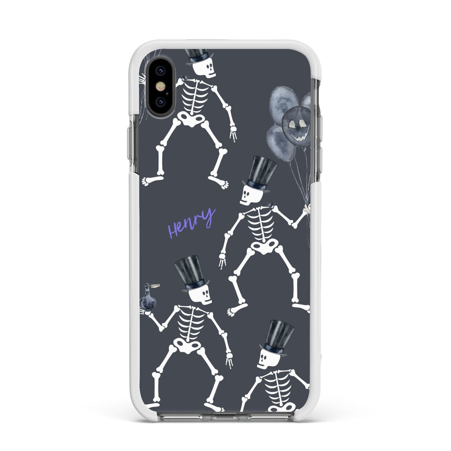 Halloween Skeleton Apple iPhone Xs Max Impact Case White Edge on Black Phone