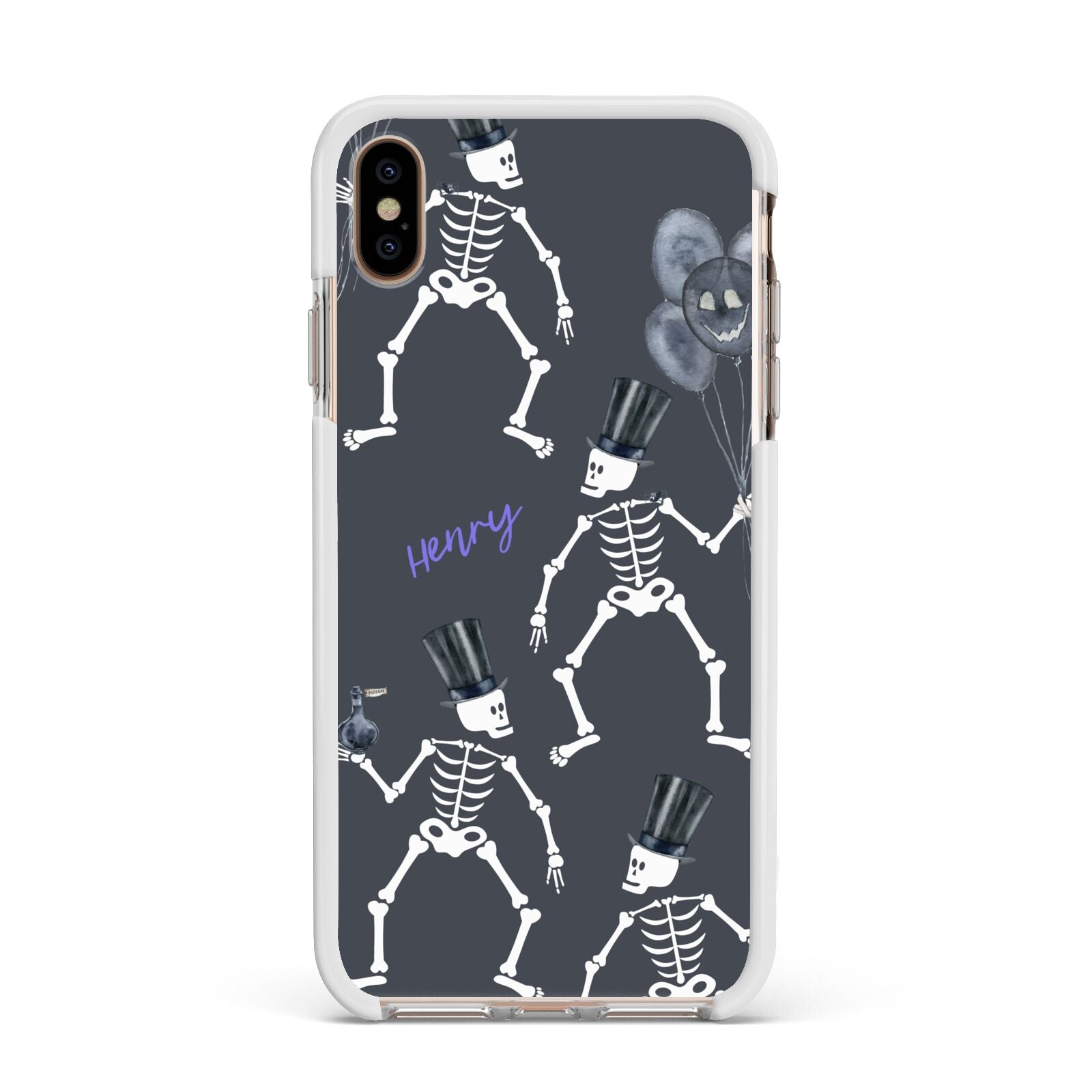 Halloween Skeleton Apple iPhone Xs Max Impact Case White Edge on Gold Phone