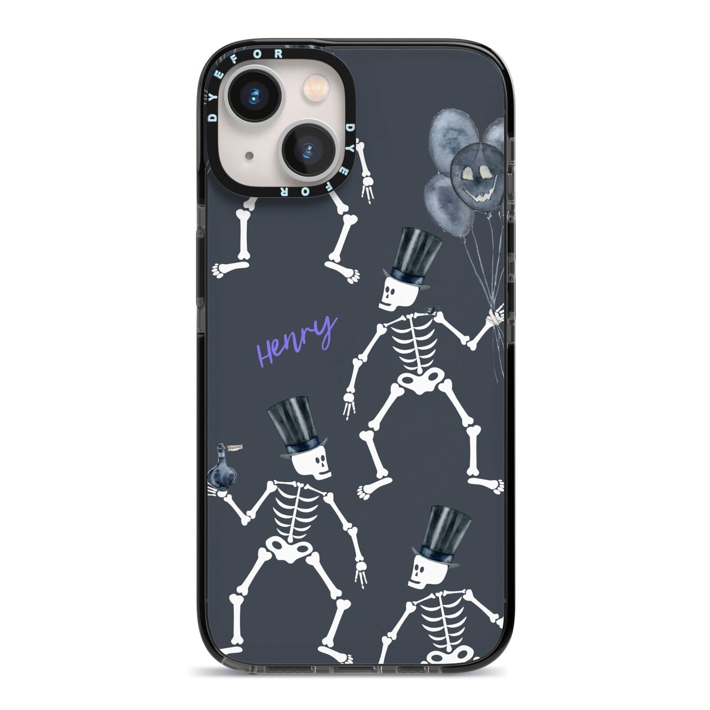 Halloween Skeleton iPhone 13 Black Impact Case on Silver phone