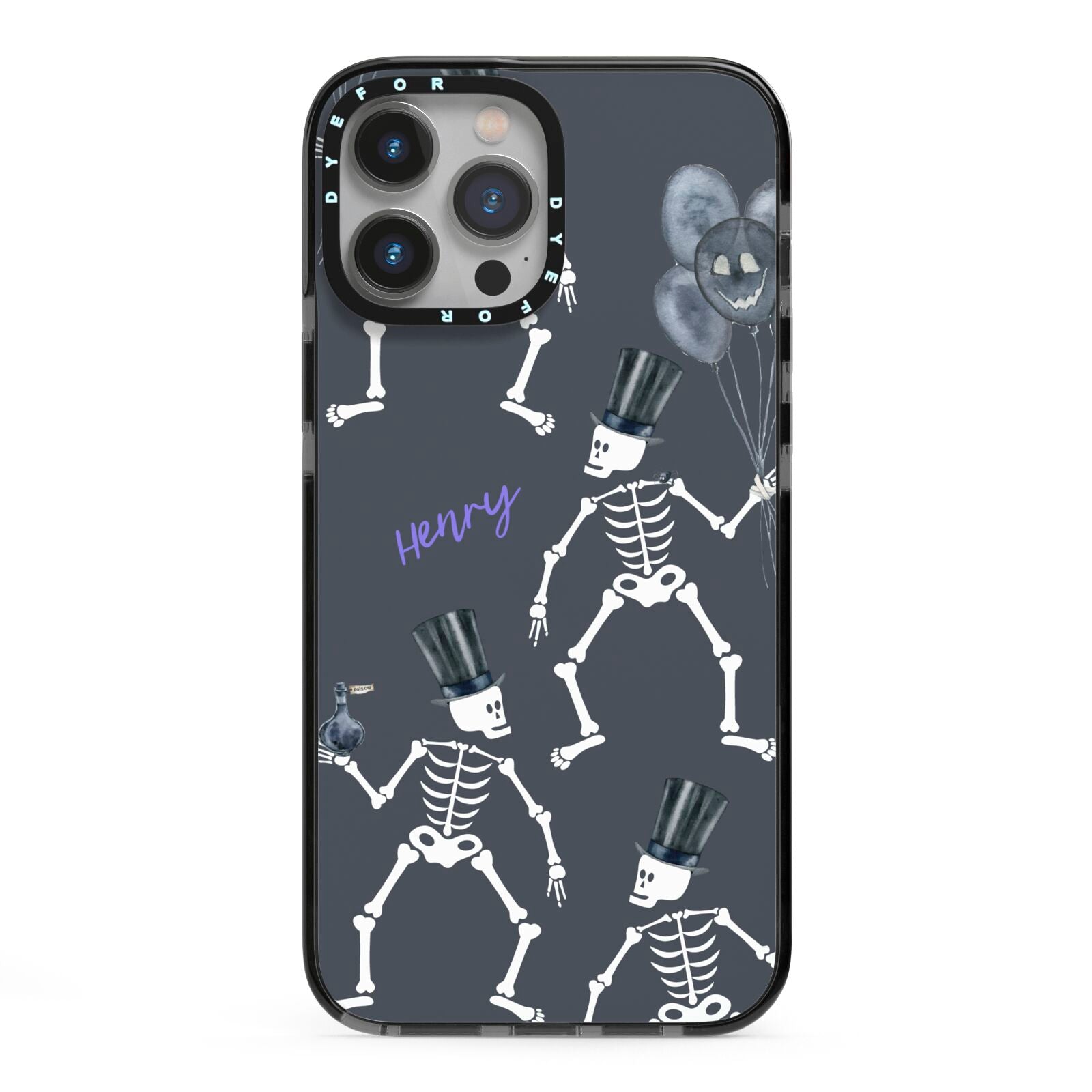 Halloween Skeleton iPhone 13 Pro Max Black Impact Case on Silver phone