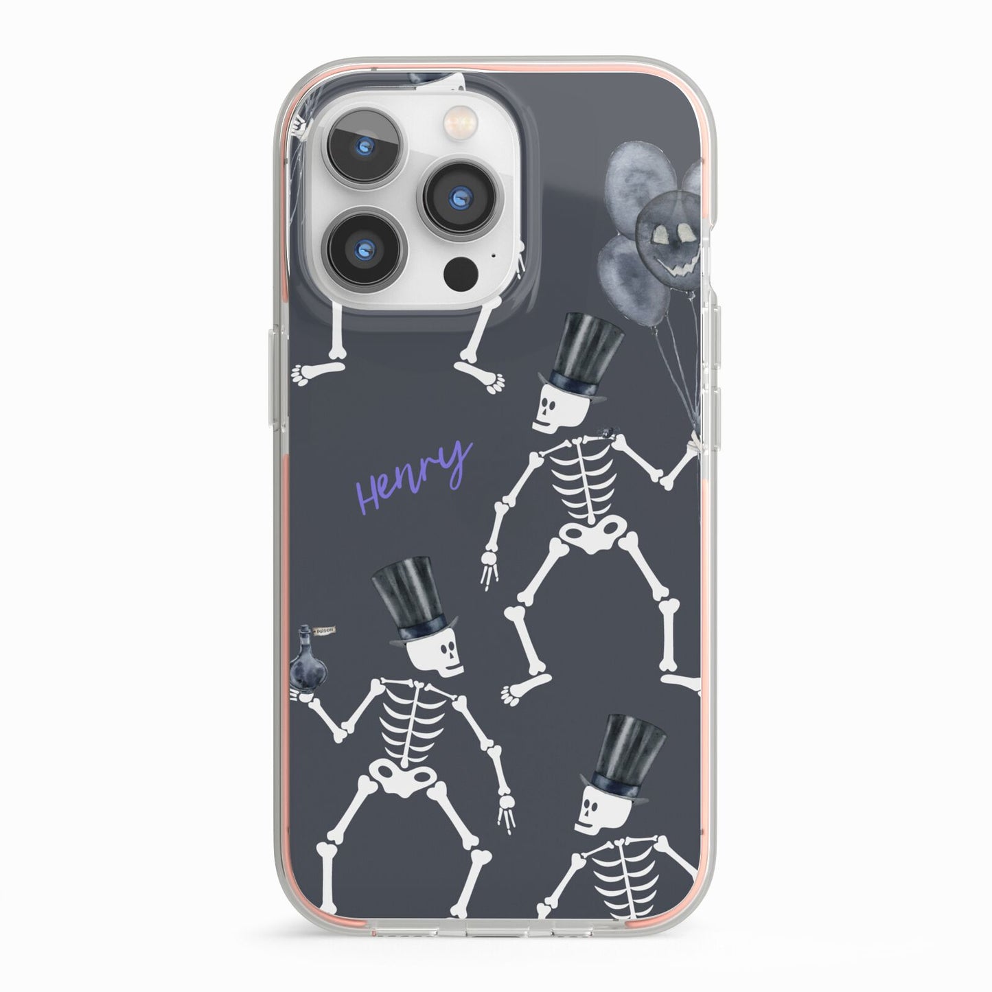 Halloween Skeleton iPhone 13 Pro TPU Impact Case with Pink Edges