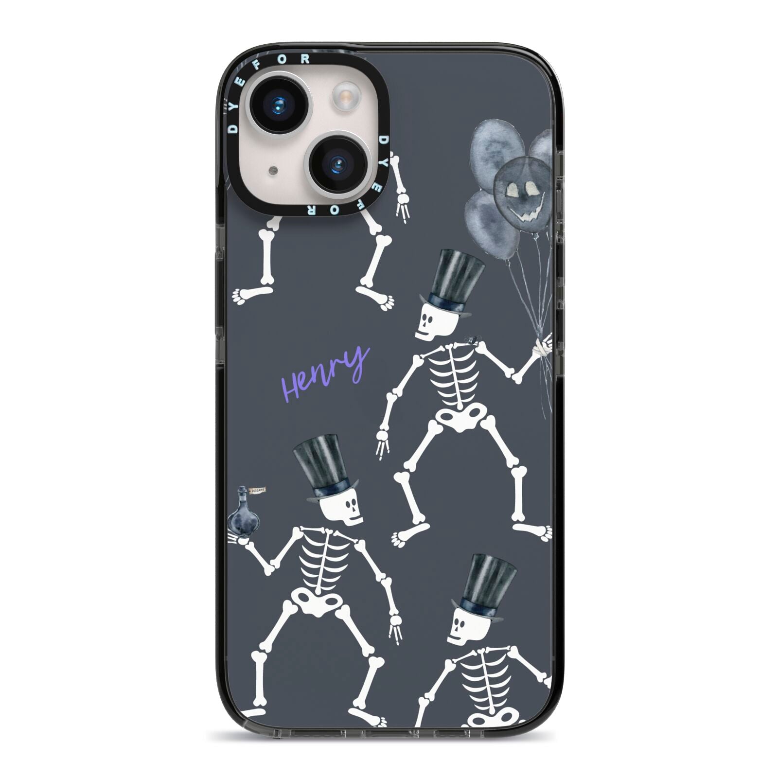Halloween Skeleton iPhone 14 Black Impact Case on Silver phone