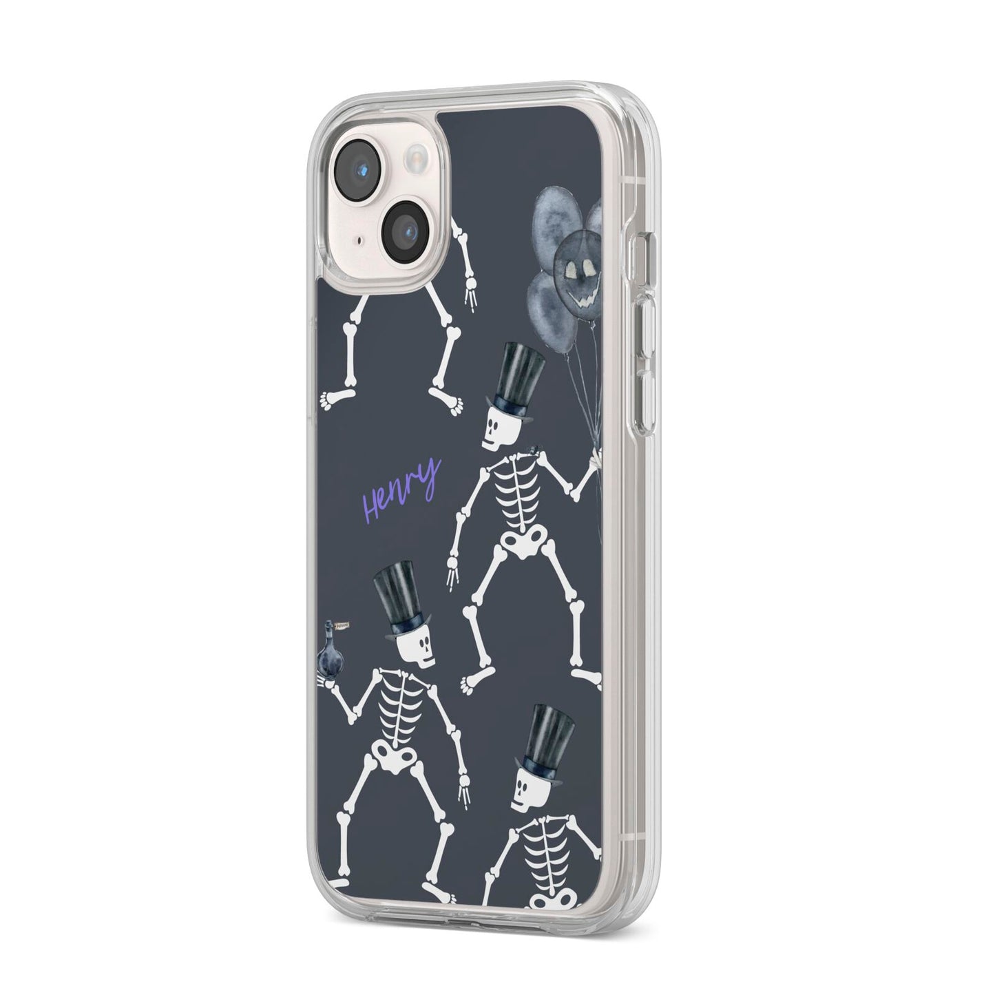 Halloween Skeleton iPhone 14 Plus Clear Tough Case Starlight Angled Image