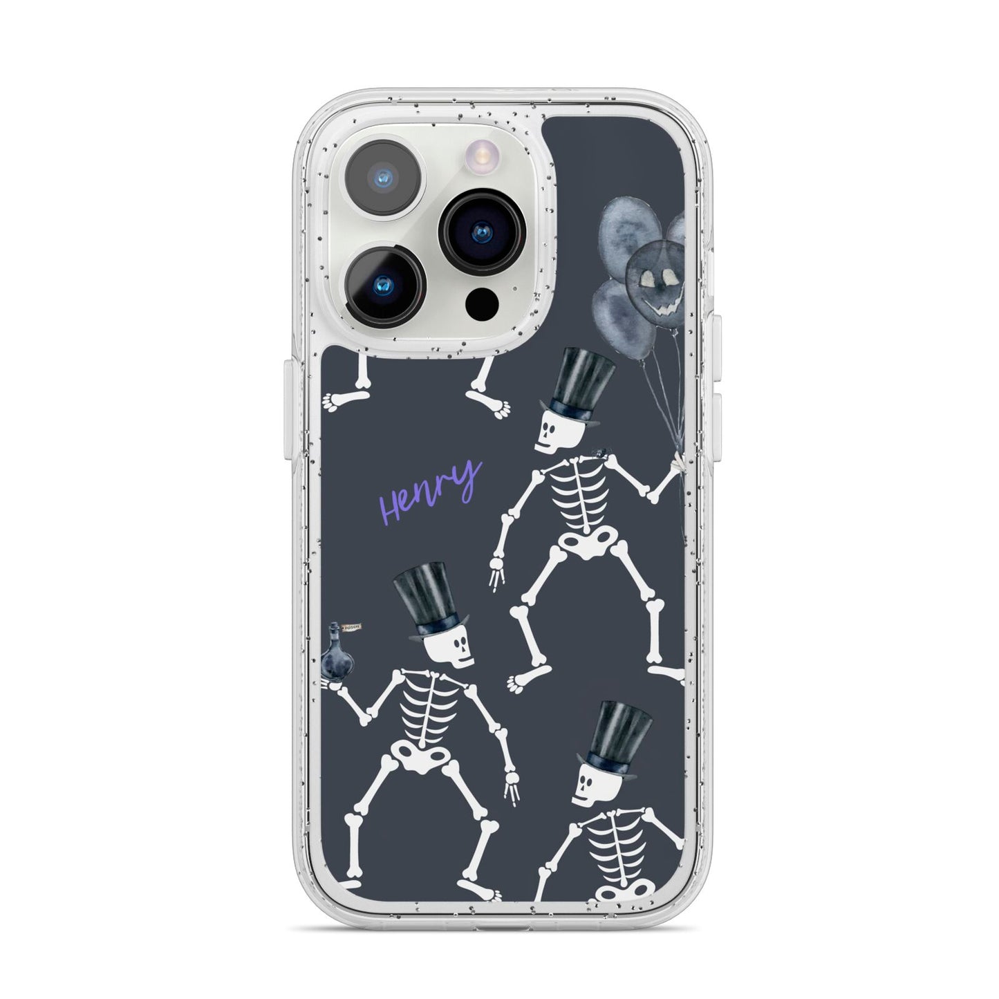 Halloween Skeleton iPhone 14 Pro Glitter Tough Case Silver