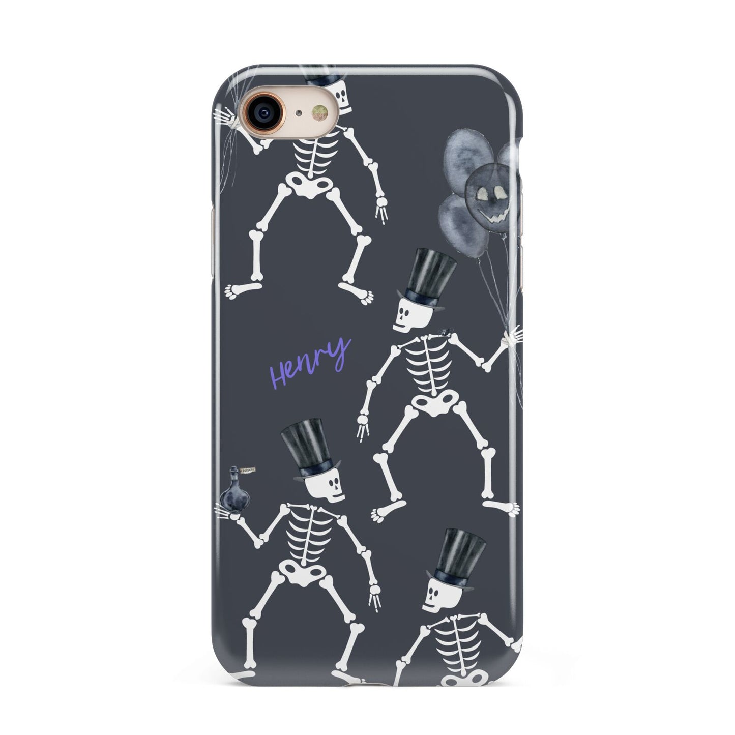 Halloween Skeleton iPhone 8 3D Tough Case on Gold Phone