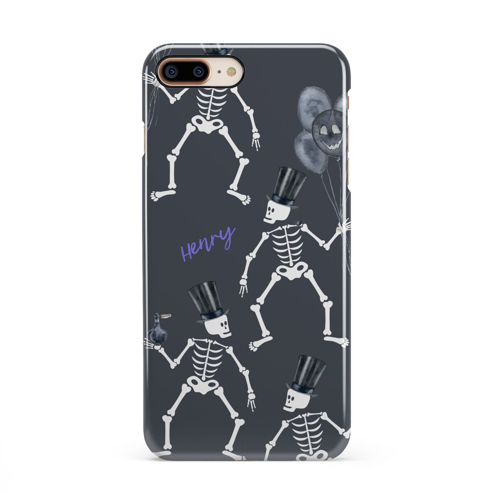Halloween Skeleton iPhone 8 Plus 3D Snap Case on Gold Phone