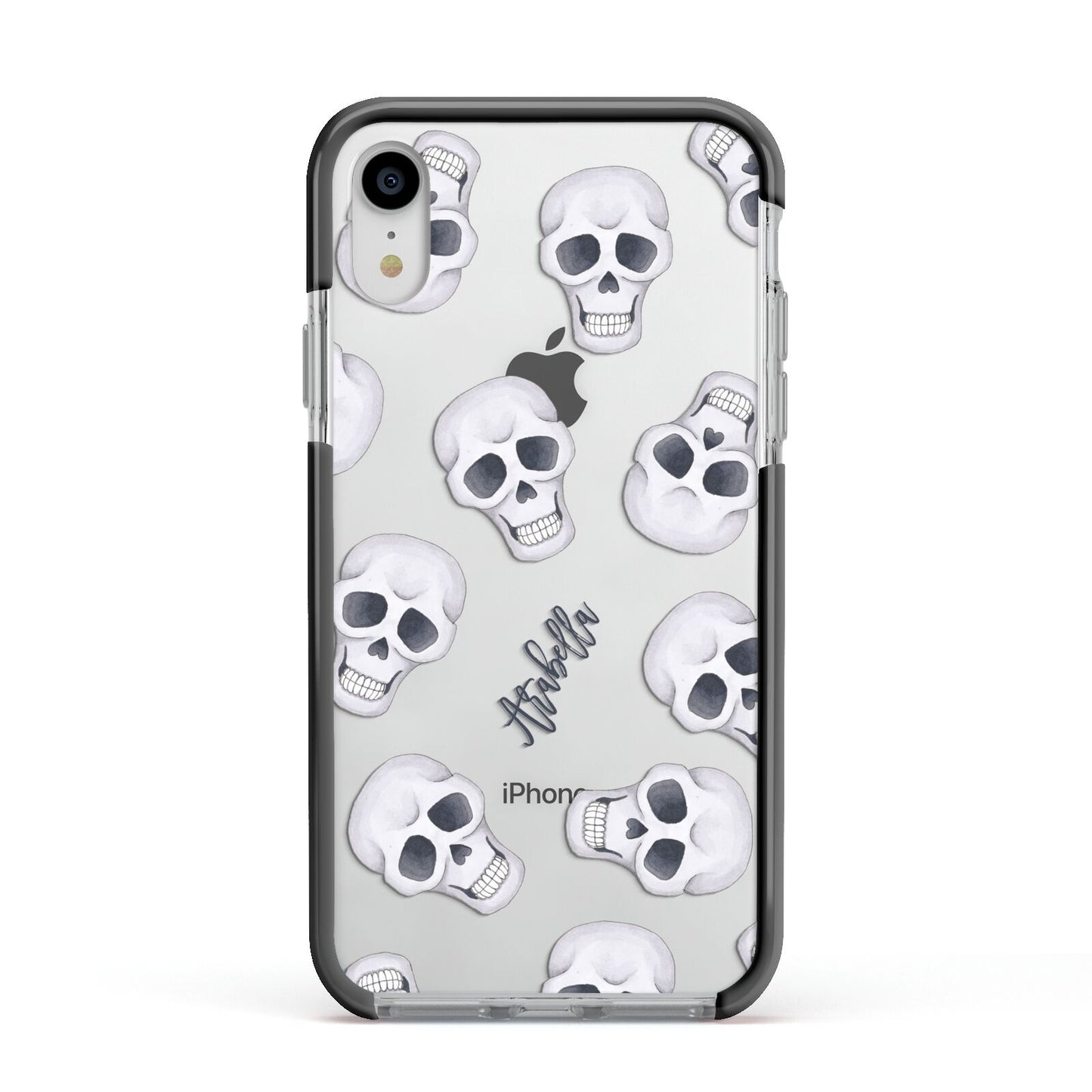 Halloween Skulls Apple iPhone XR Impact Case Black Edge on Silver Phone