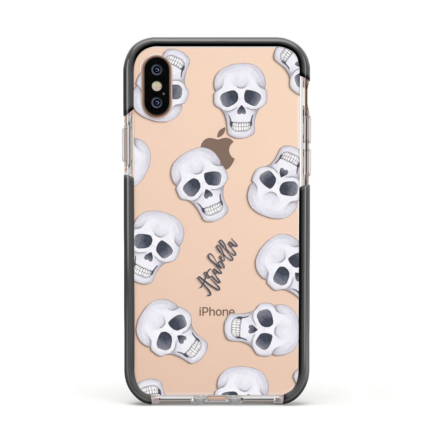 Halloween Skulls Apple iPhone Xs Impact Case Black Edge on Gold Phone