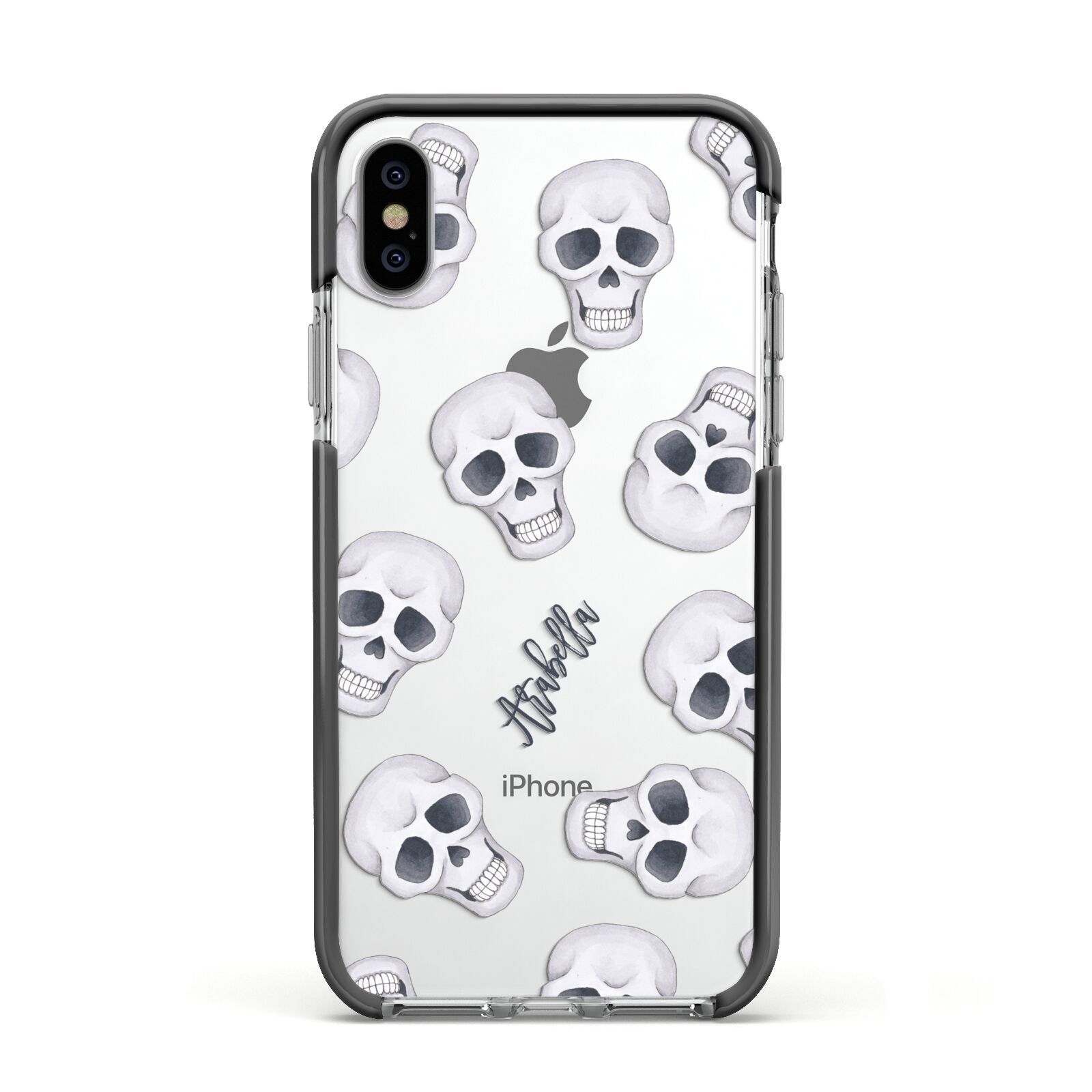 Halloween Skulls Apple iPhone Xs Impact Case Black Edge on Silver Phone