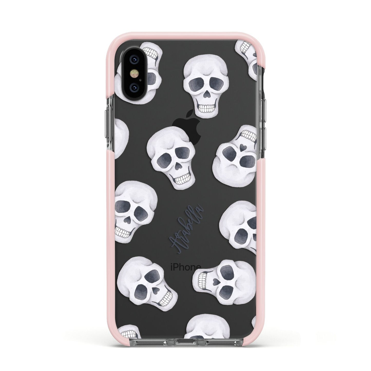 Halloween Skulls Apple iPhone Xs Impact Case Pink Edge on Black Phone