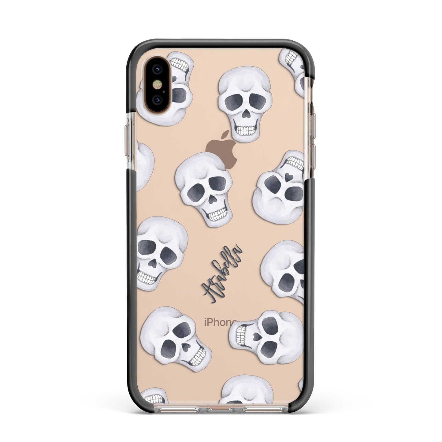 Halloween Skulls Apple iPhone Xs Max Impact Case Black Edge on Gold Phone