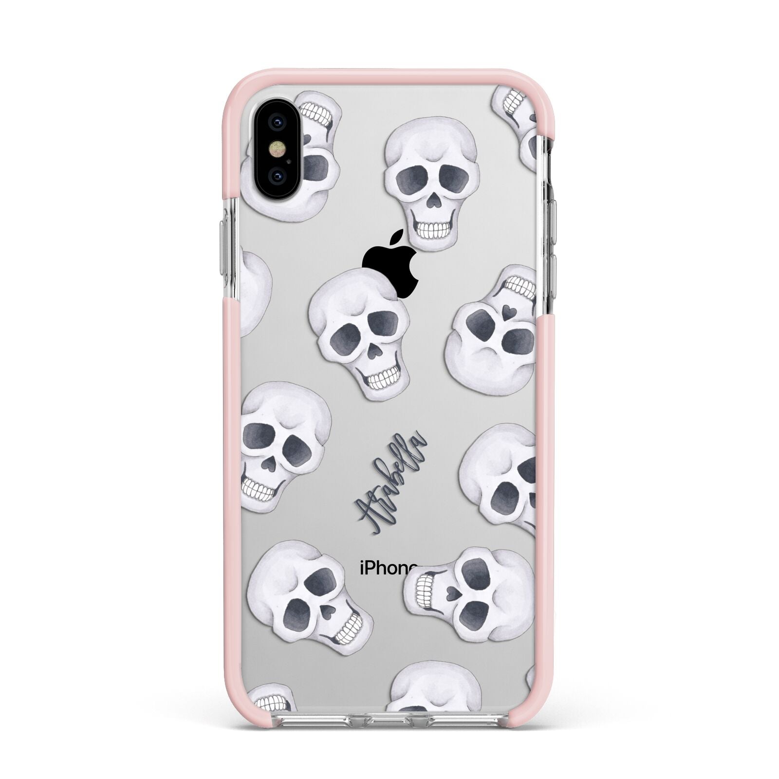 Halloween Skulls Apple iPhone Xs Max Impact Case Pink Edge on Silver Phone