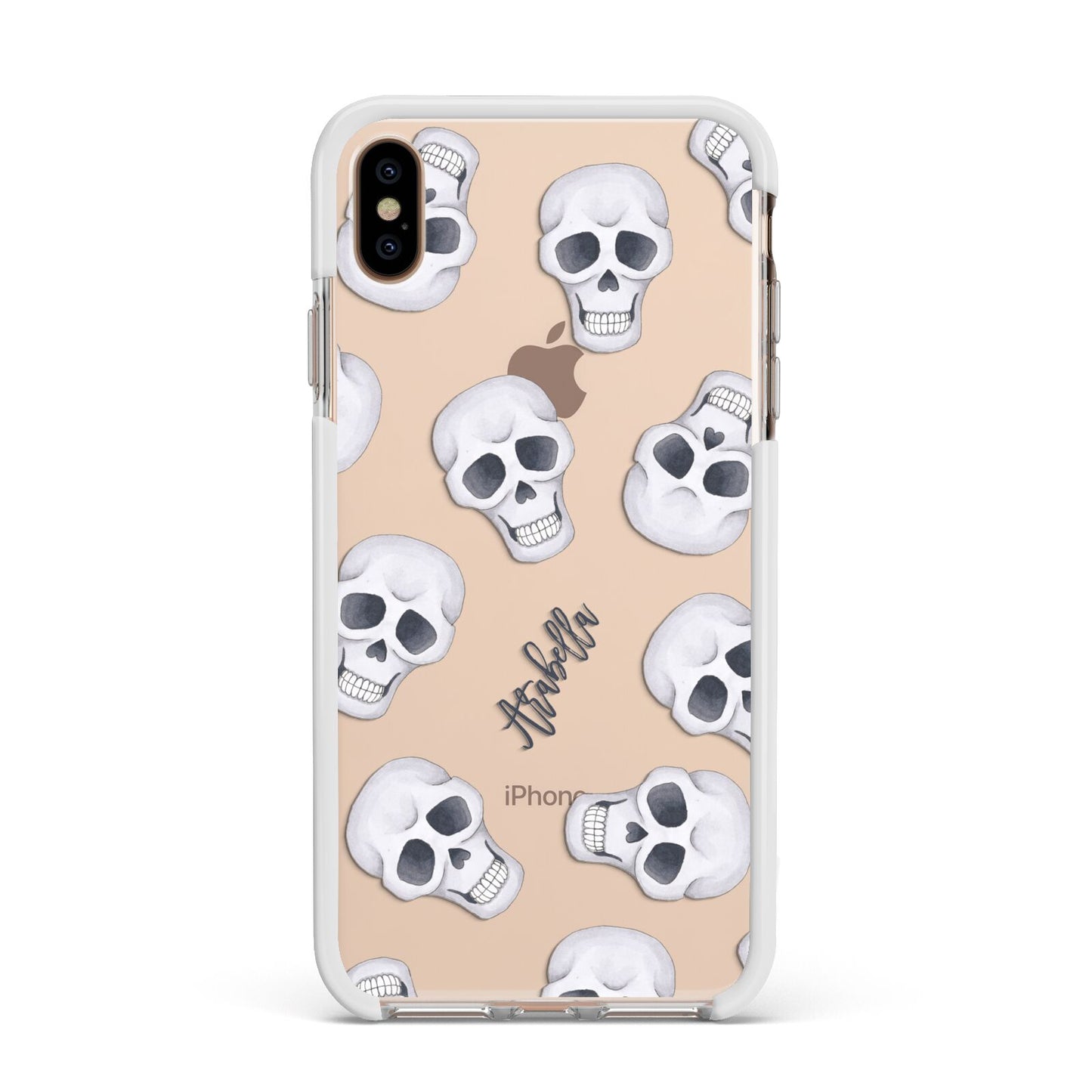 Halloween Skulls Apple iPhone Xs Max Impact Case White Edge on Gold Phone