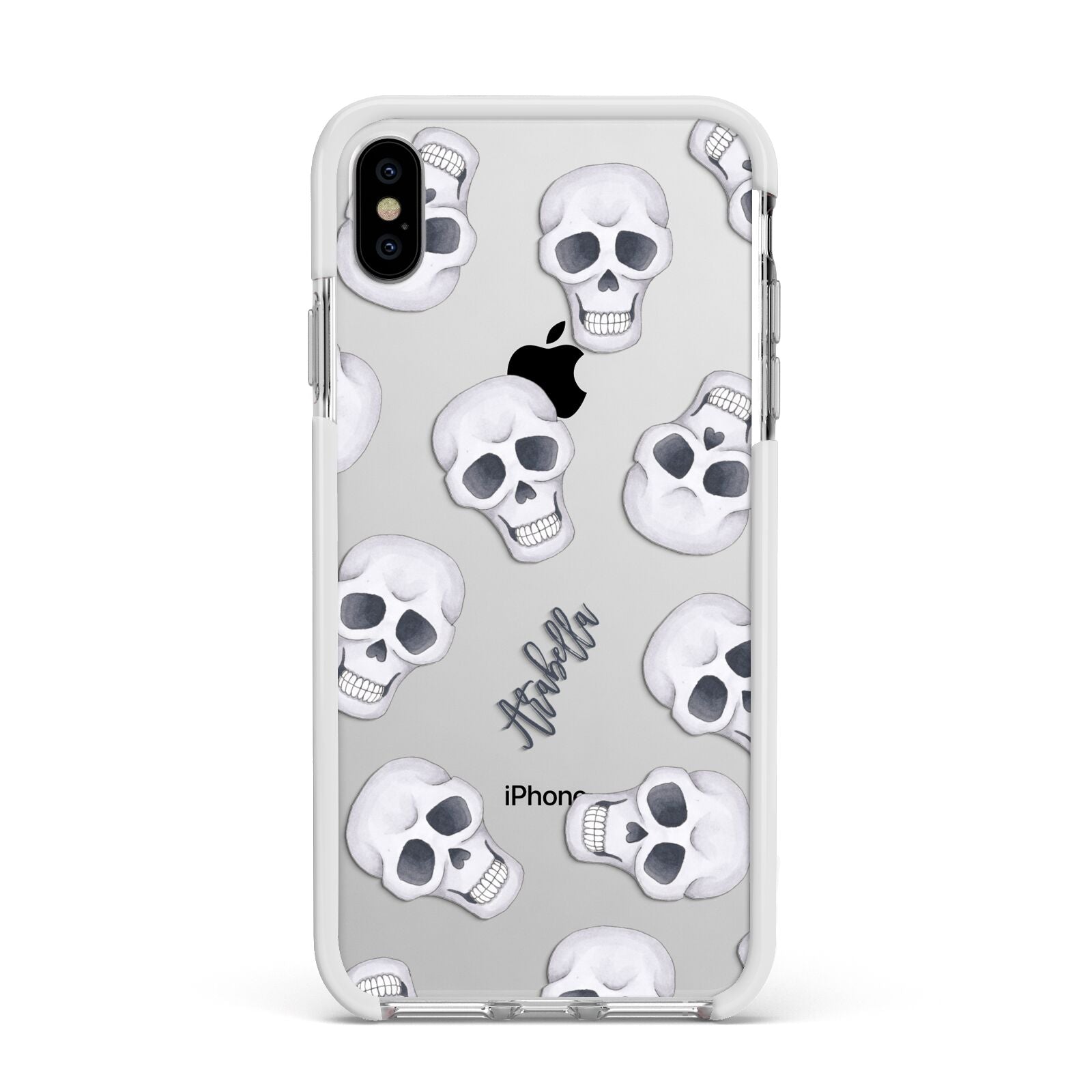 Halloween Skulls Apple iPhone Xs Max Impact Case White Edge on Silver Phone