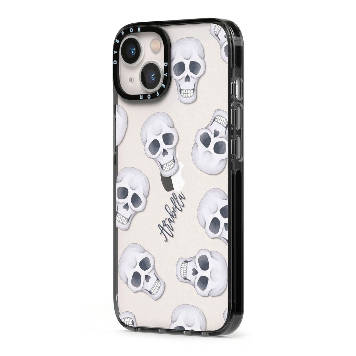 Halloween Skulls iPhone 13 Black Impact Case Side Angle on Silver phone