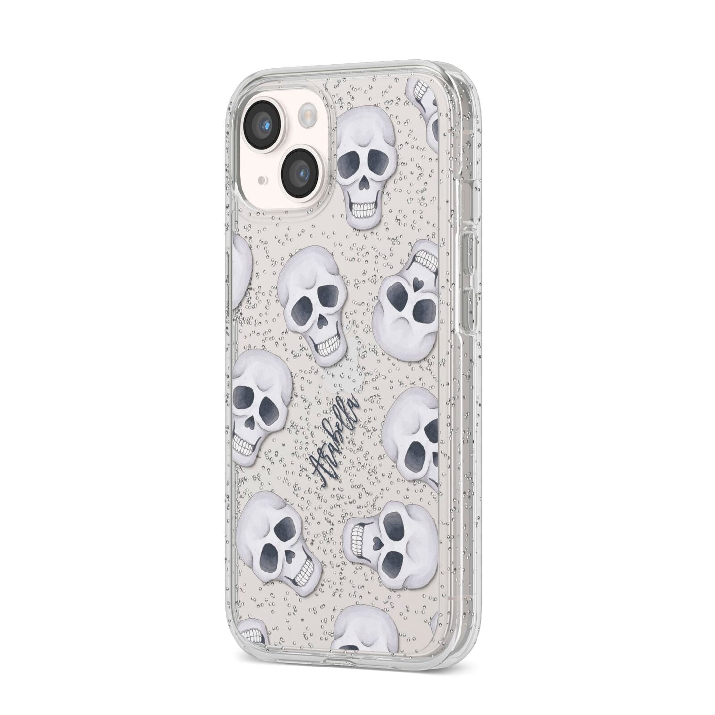 Halloween Skulls iPhone 14 Glitter Tough Case Starlight Angled Image