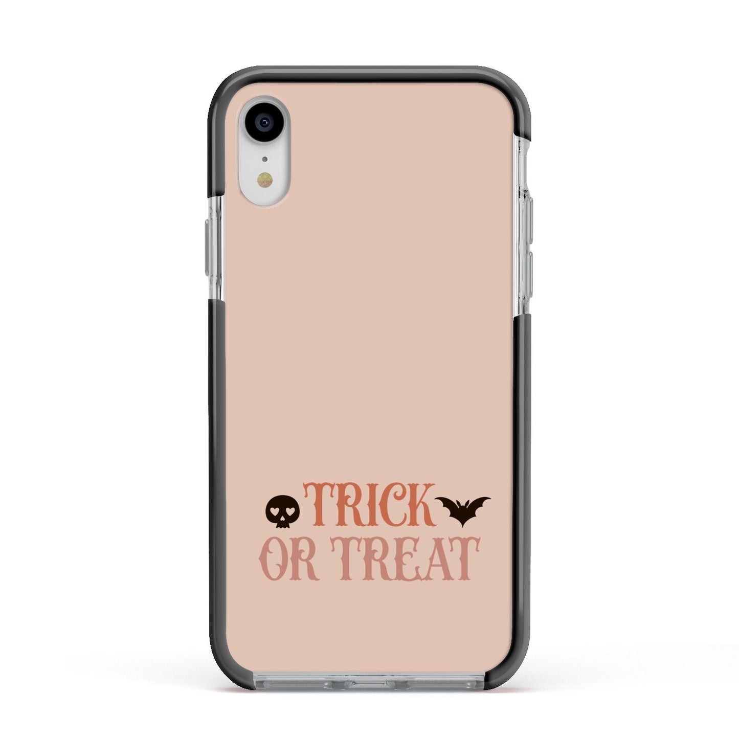 Halloween Trick or Treat Apple iPhone XR Impact Case Black Edge on Silver Phone