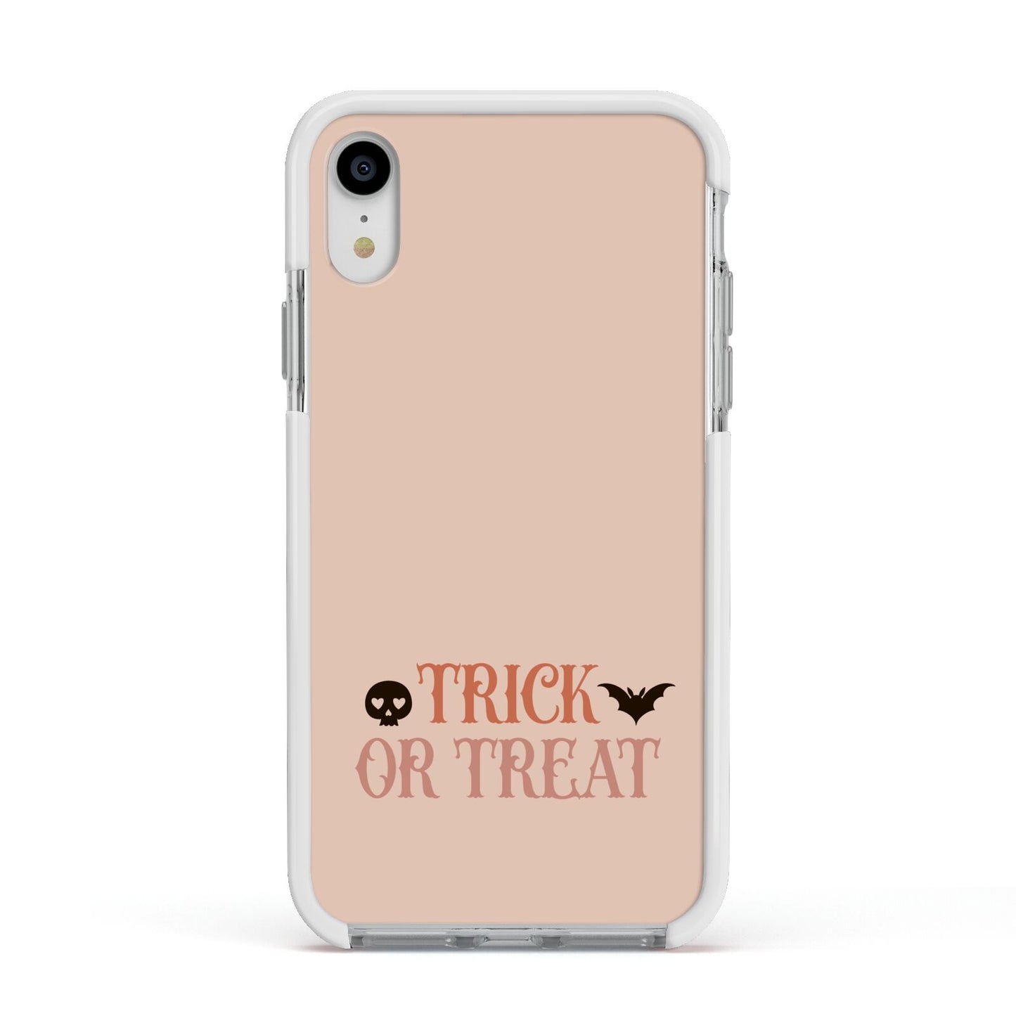 Halloween Trick or Treat Apple iPhone XR Impact Case White Edge on Silver Phone