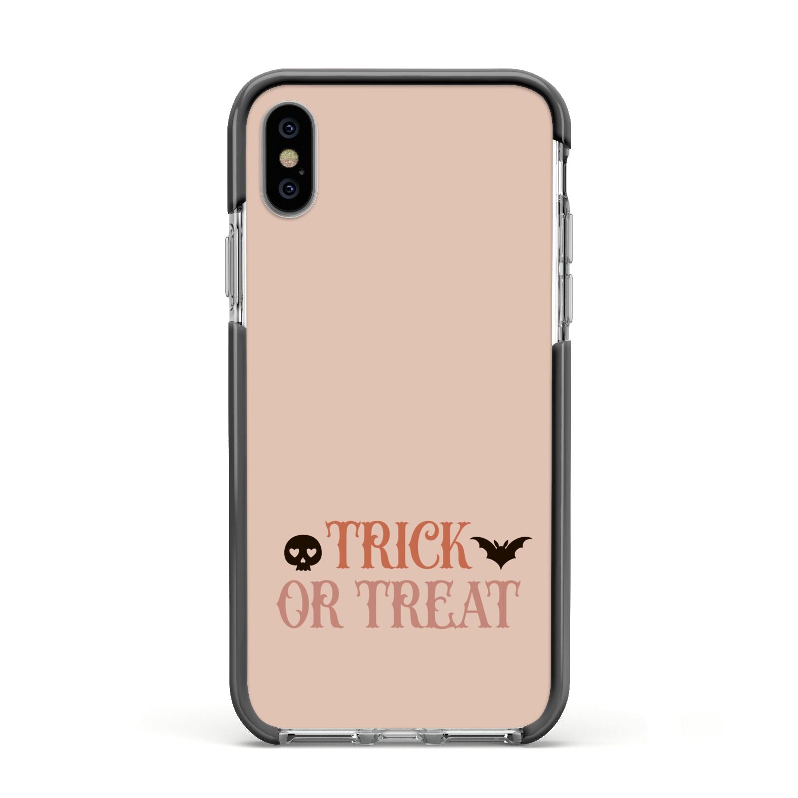 Halloween Trick or Treat Apple iPhone Xs Impact Case Black Edge on Silver Phone
