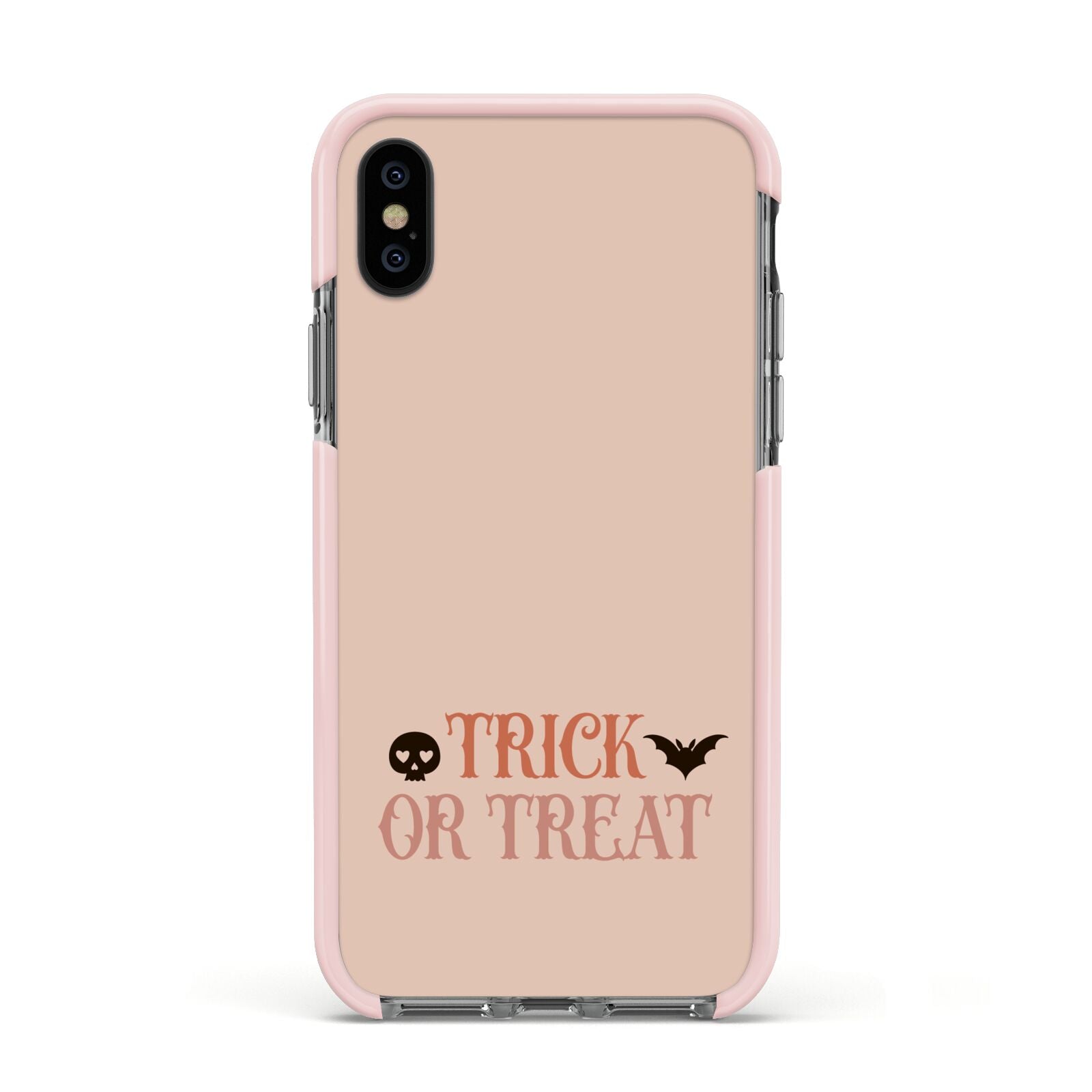 Halloween Trick or Treat Apple iPhone Xs Impact Case Pink Edge on Black Phone