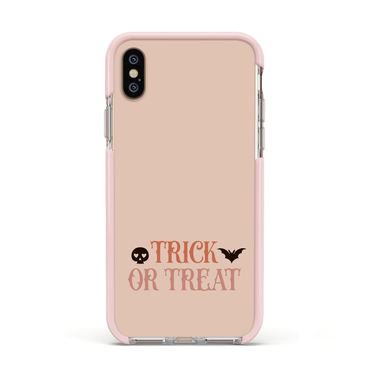 Halloween Trick or Treat Apple iPhone Xs Impact Case Pink Edge on Gold Phone