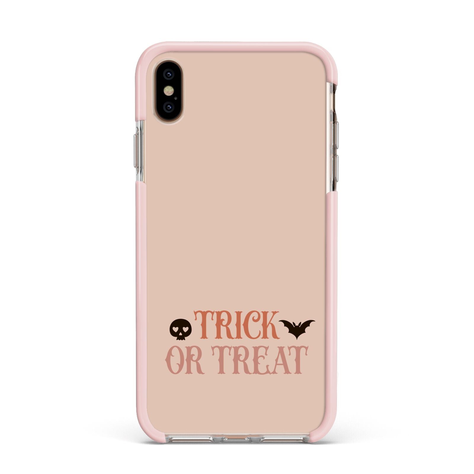 Halloween Trick or Treat Apple iPhone Xs Max Impact Case Pink Edge on Gold Phone