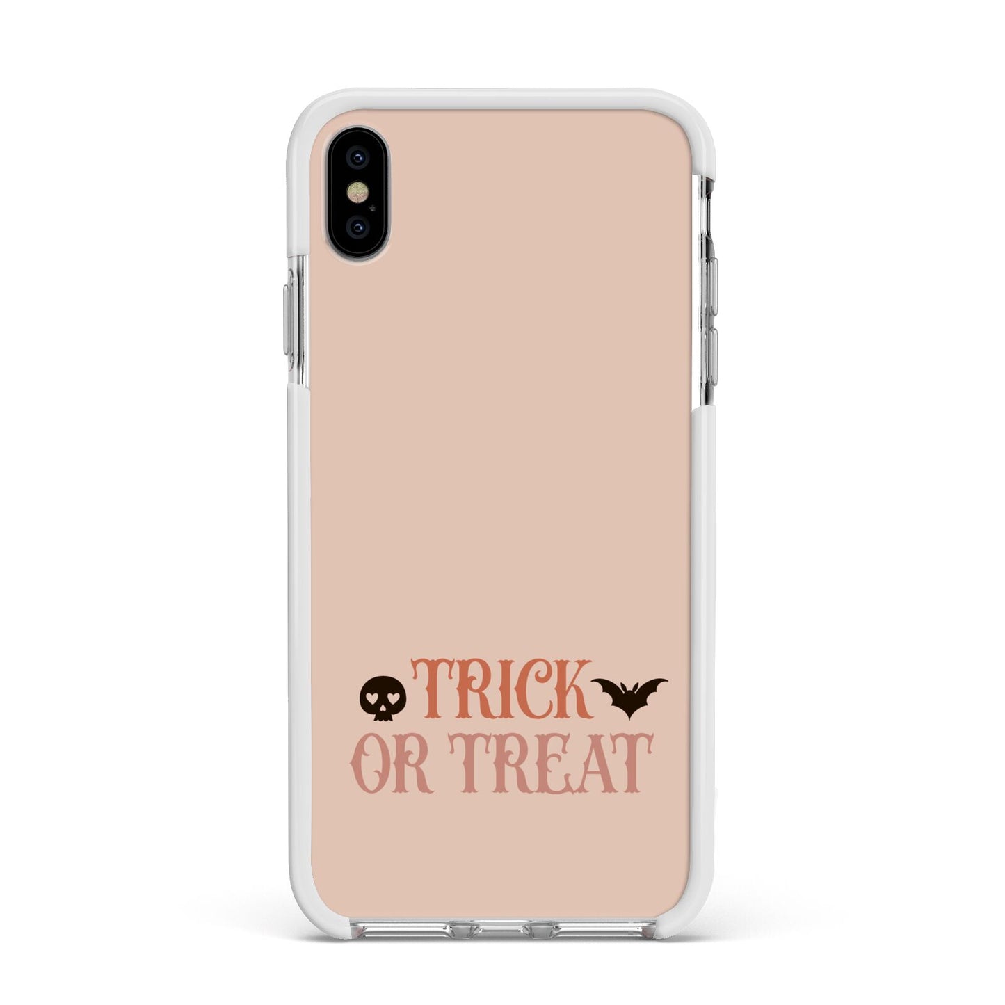 Halloween Trick or Treat Apple iPhone Xs Max Impact Case White Edge on Silver Phone