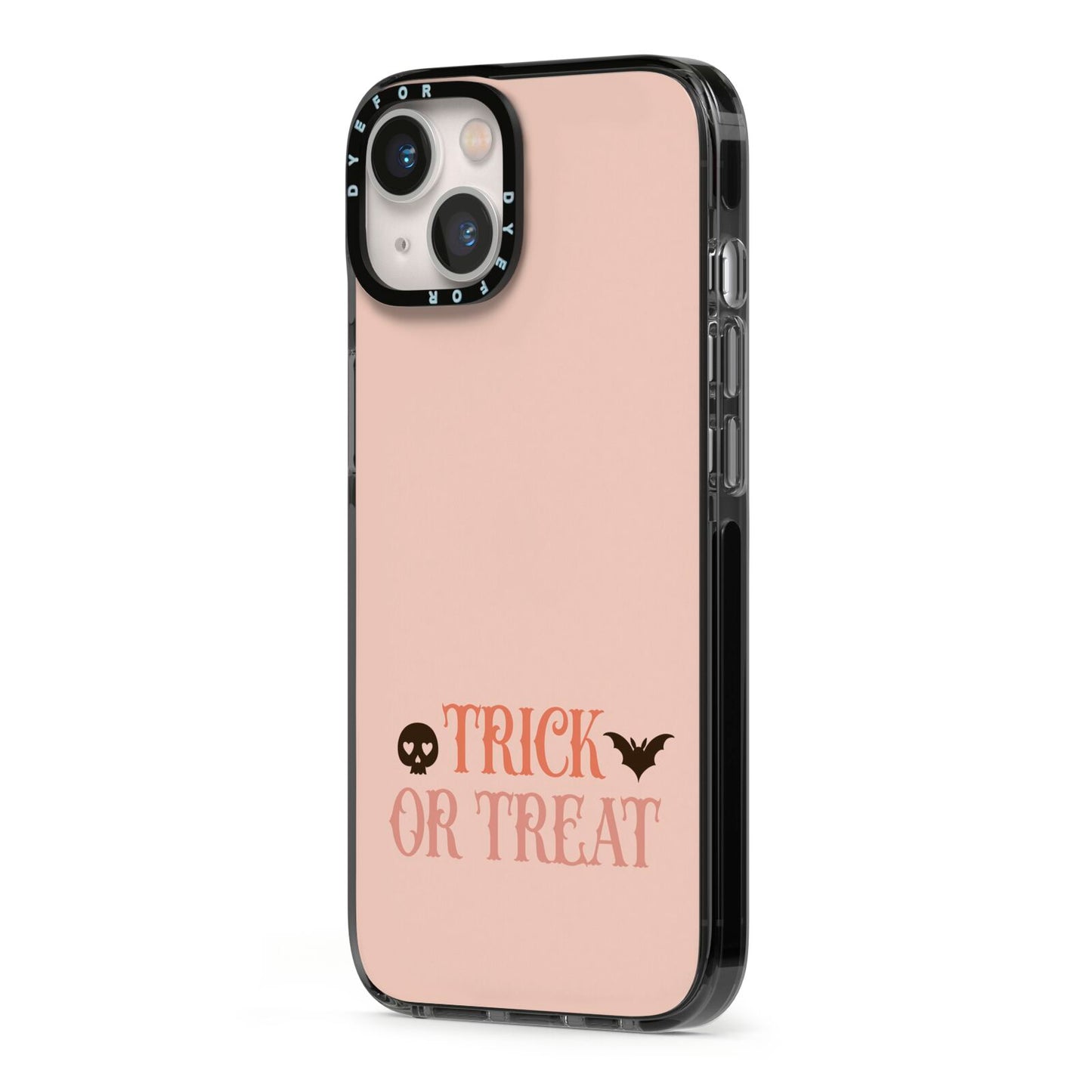 Halloween Trick or Treat iPhone 13 Black Impact Case Side Angle on Silver phone