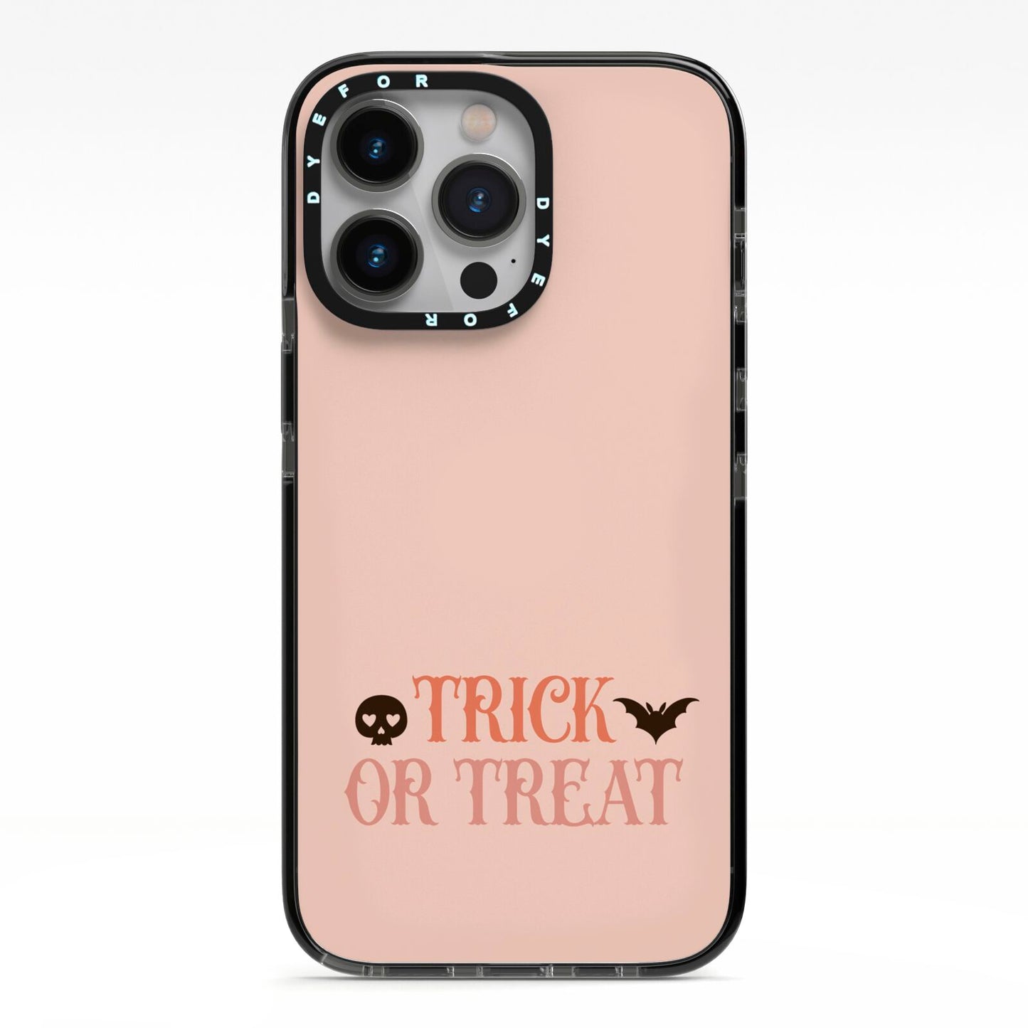 Halloween Trick or Treat iPhone 13 Pro Black Impact Case on Silver phone