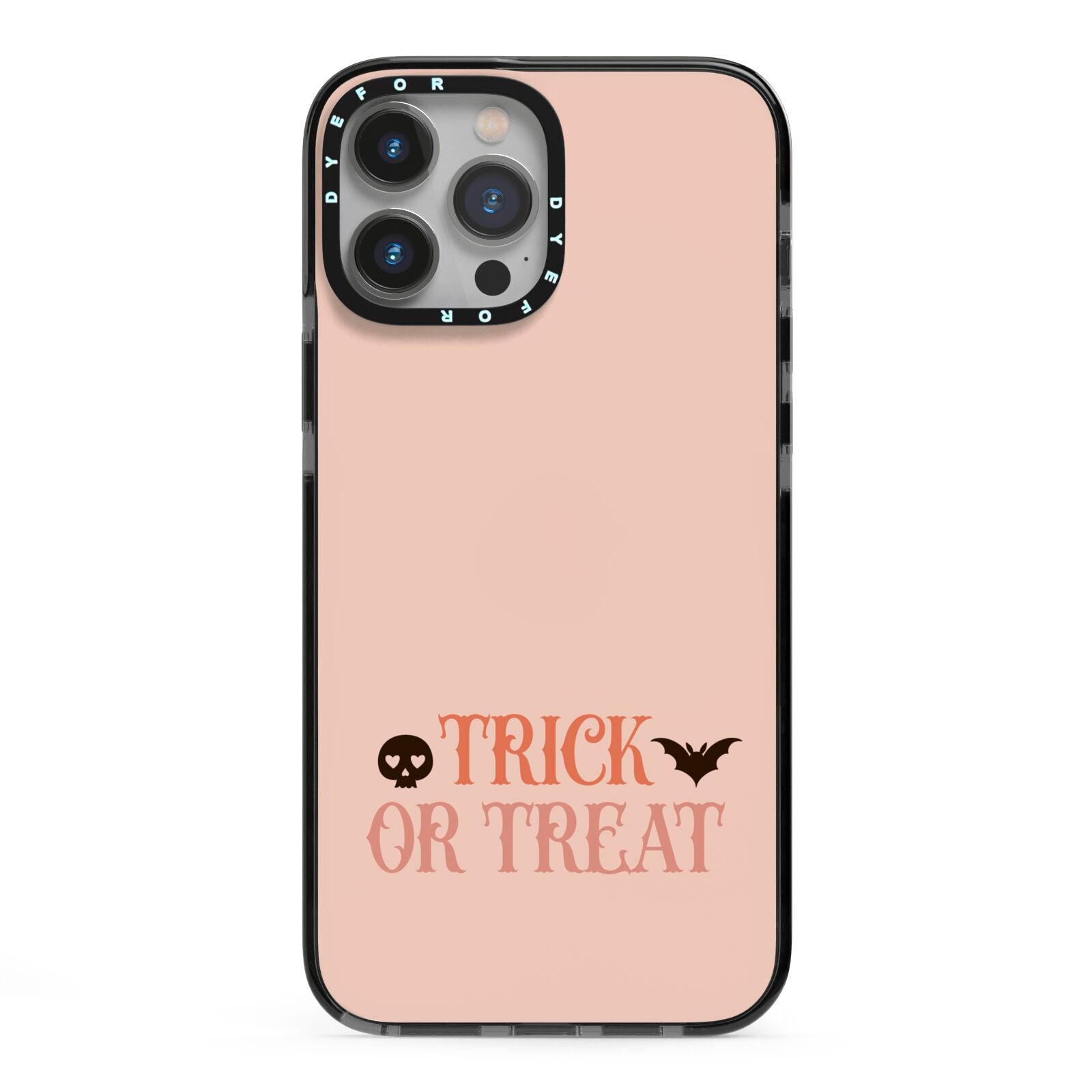 Halloween Trick or Treat iPhone 13 Pro Max Black Impact Case on Silver phone