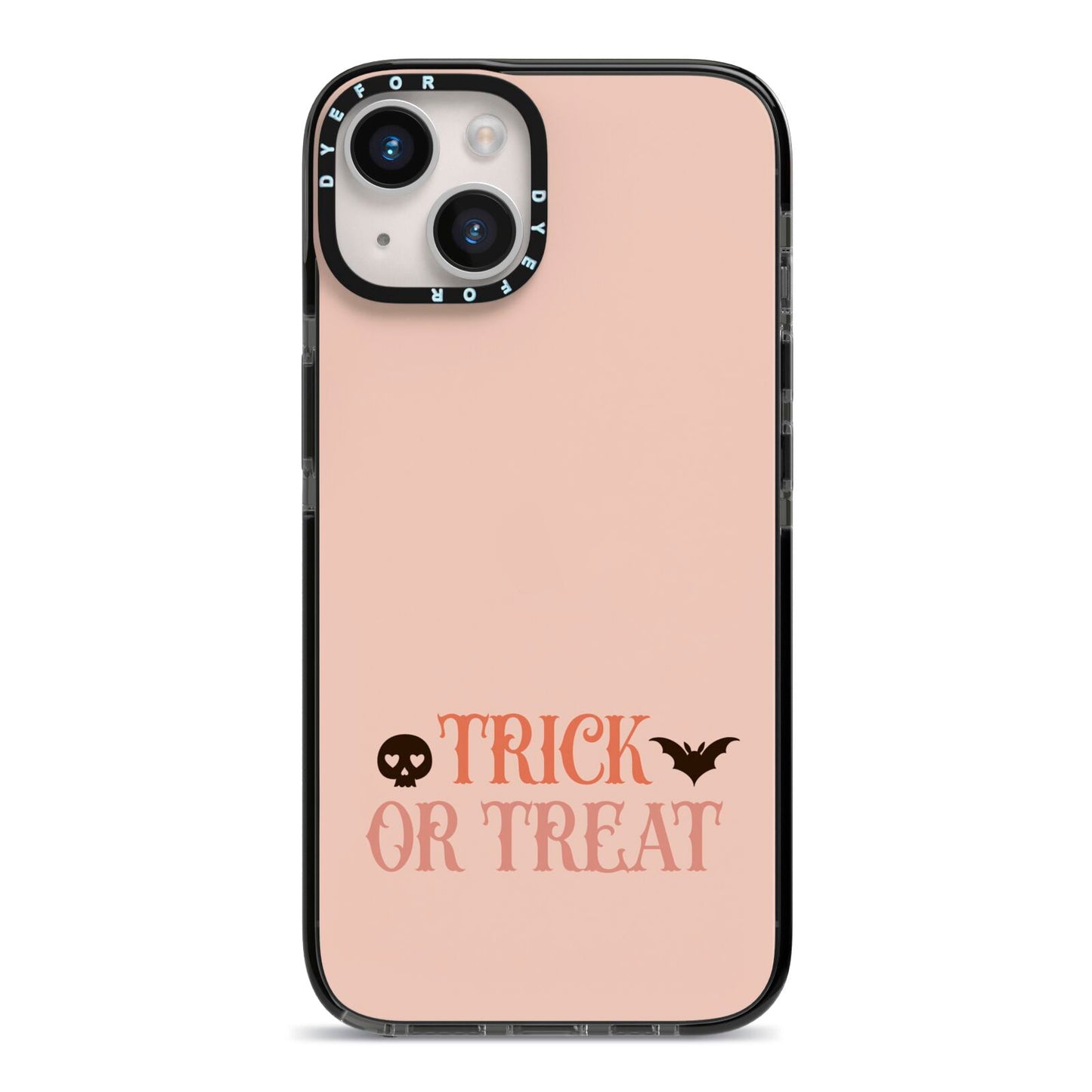 Halloween Trick or Treat iPhone 14 Black Impact Case on Silver phone