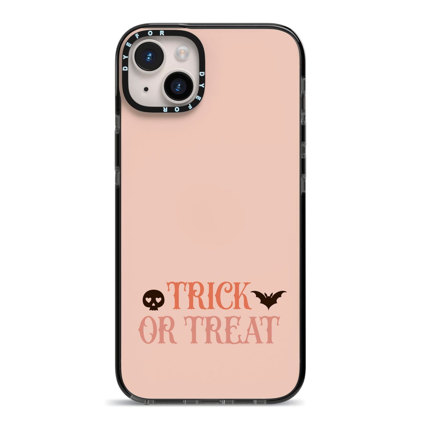 Halloween Trick or Treat iPhone 14 Plus Black Impact Case on Silver phone