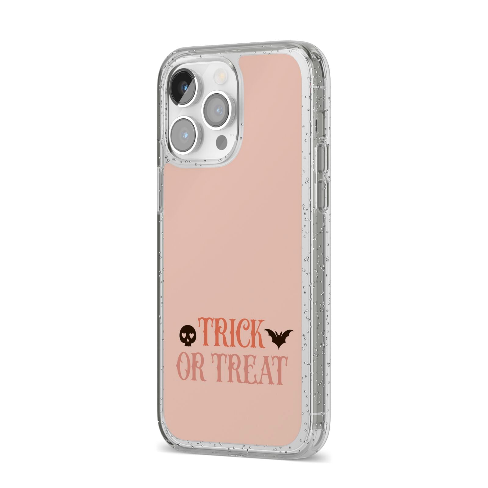 Halloween Trick or Treat iPhone 14 Pro Max Glitter Tough Case Silver Angled Image