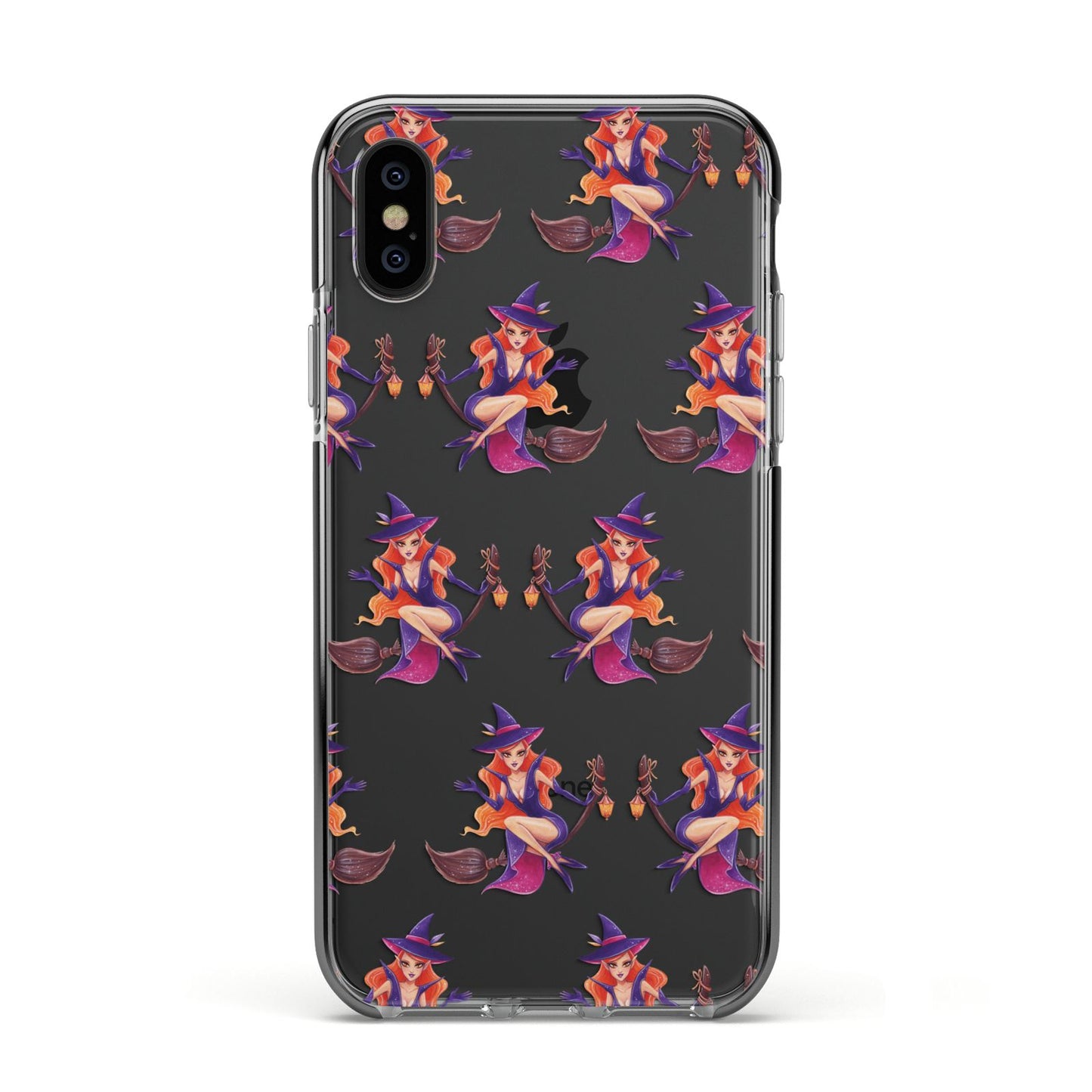 Halloween Witch Apple iPhone Xs Impact Case Black Edge on Black Phone
