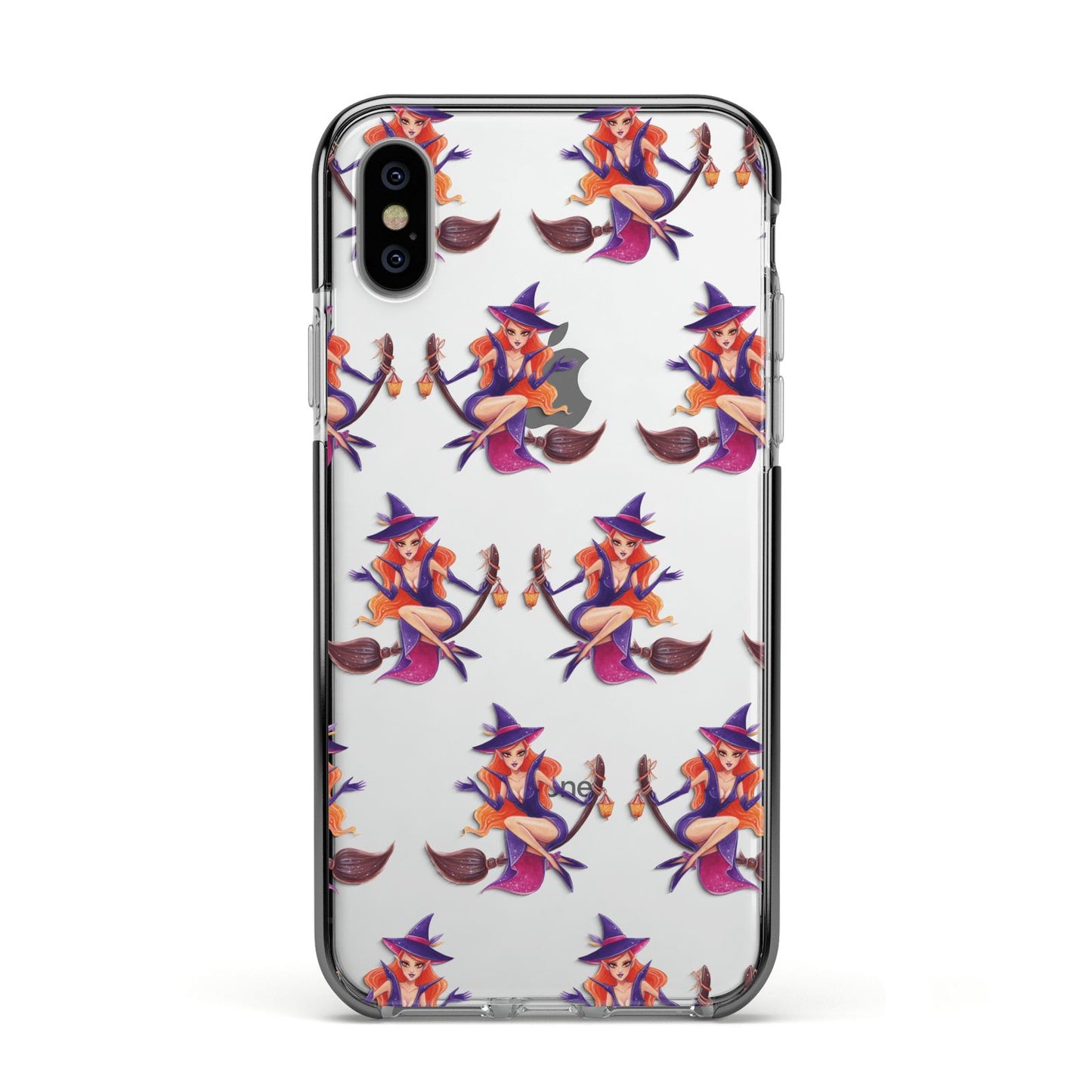 Halloween Witch Apple iPhone Xs Impact Case Black Edge on Silver Phone