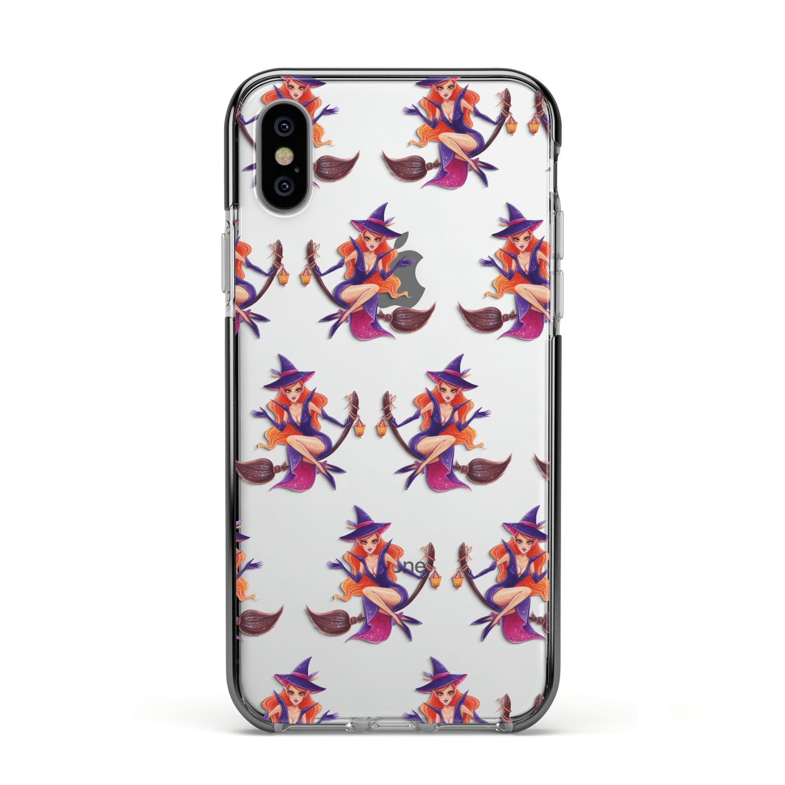 Halloween Witch Apple iPhone Xs Impact Case Black Edge on Silver Phone