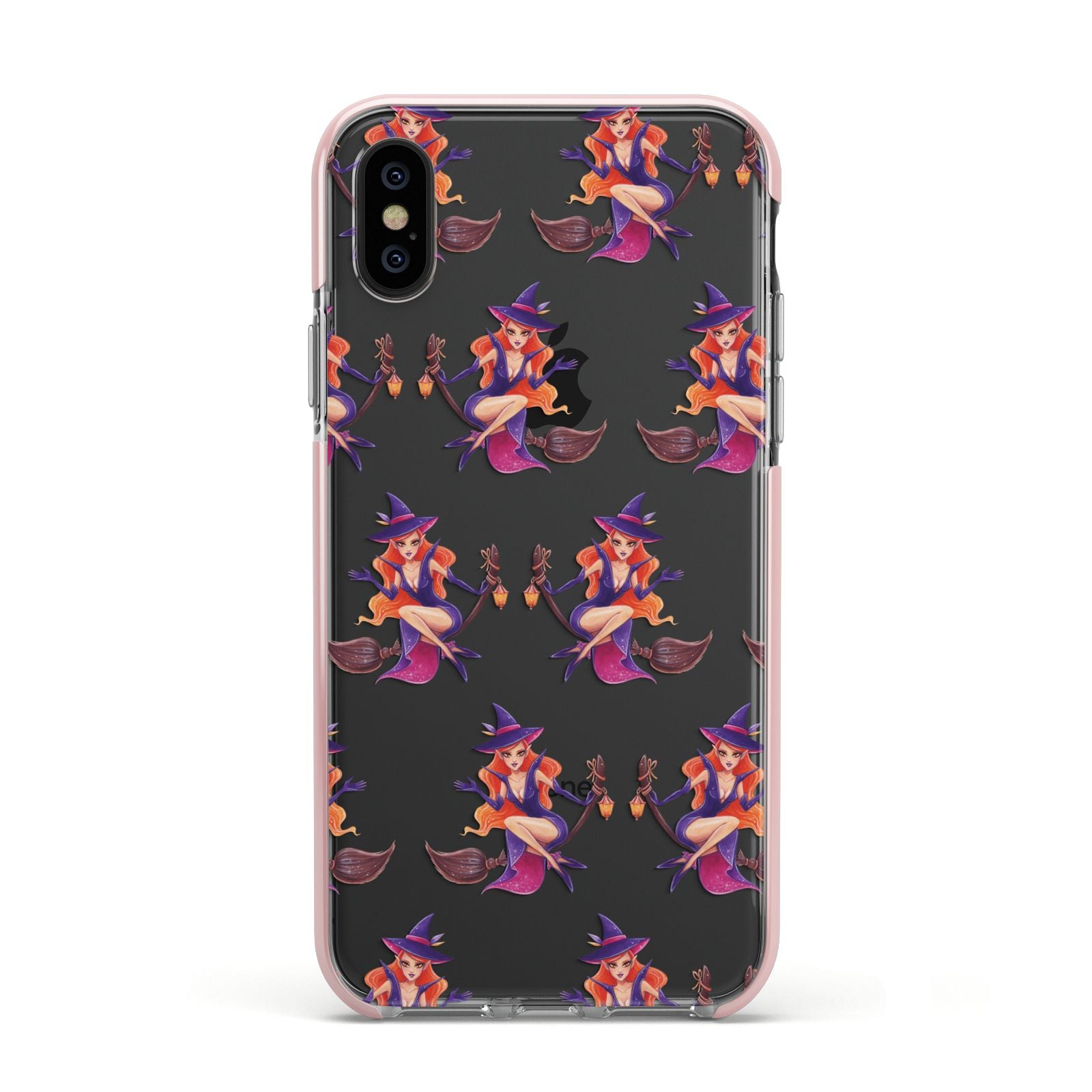 Halloween Witch Apple iPhone Xs Impact Case Pink Edge on Black Phone
