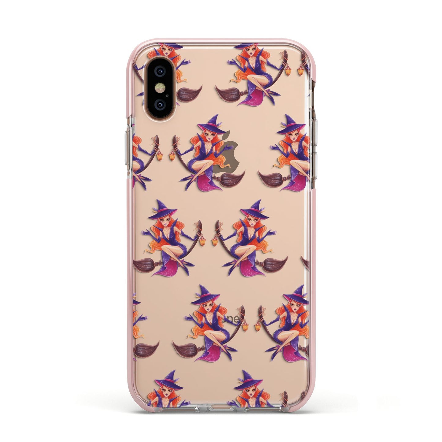 Halloween Witch Apple iPhone Xs Impact Case Pink Edge on Gold Phone
