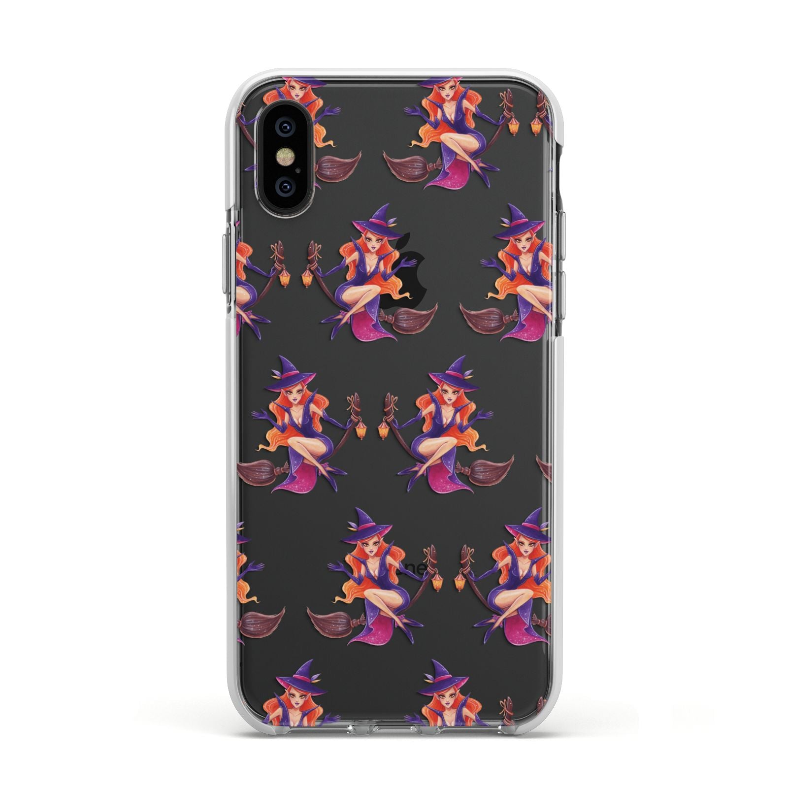 Halloween Witch Apple iPhone Xs Impact Case White Edge on Black Phone