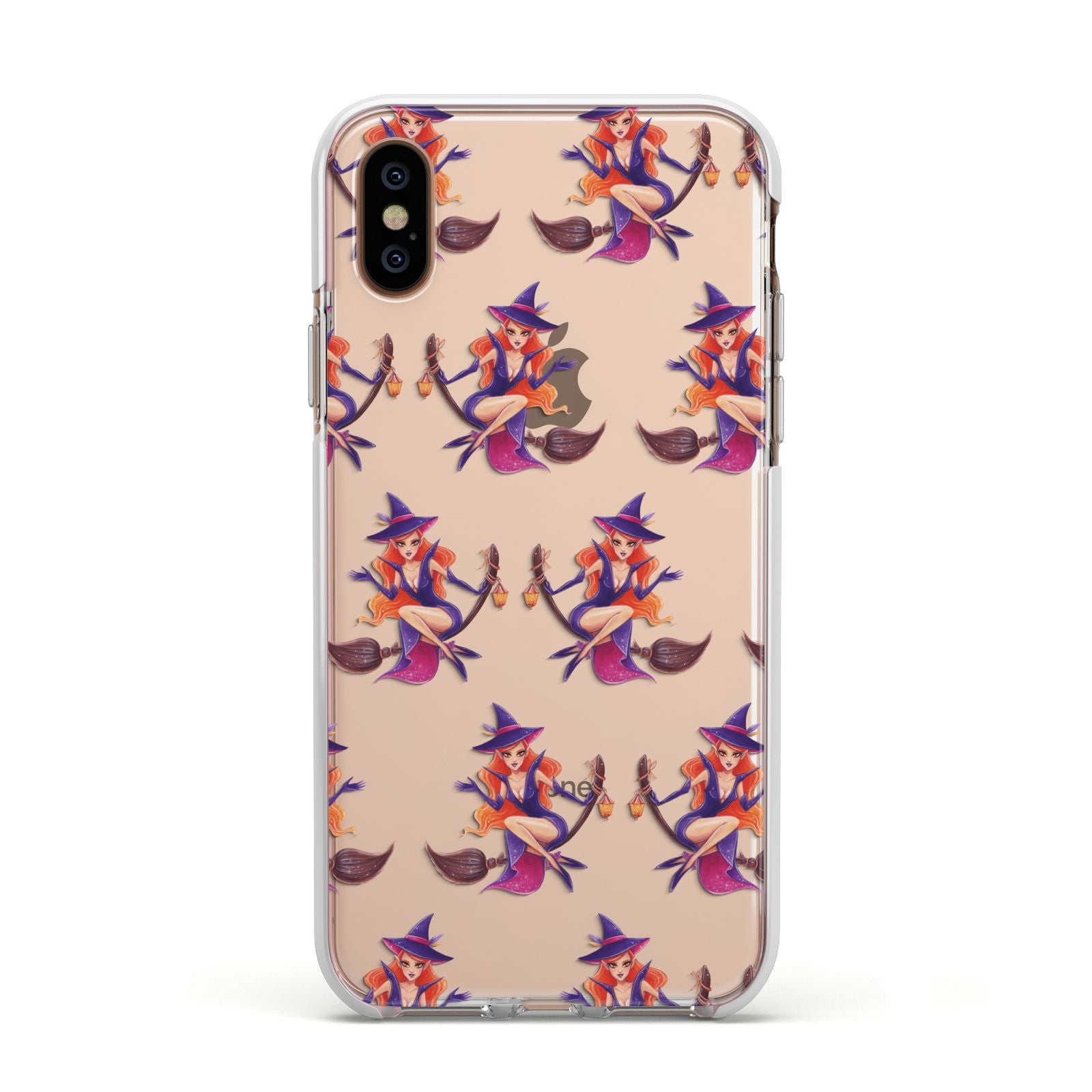 Halloween Witch Apple iPhone Xs Impact Case White Edge on Gold Phone