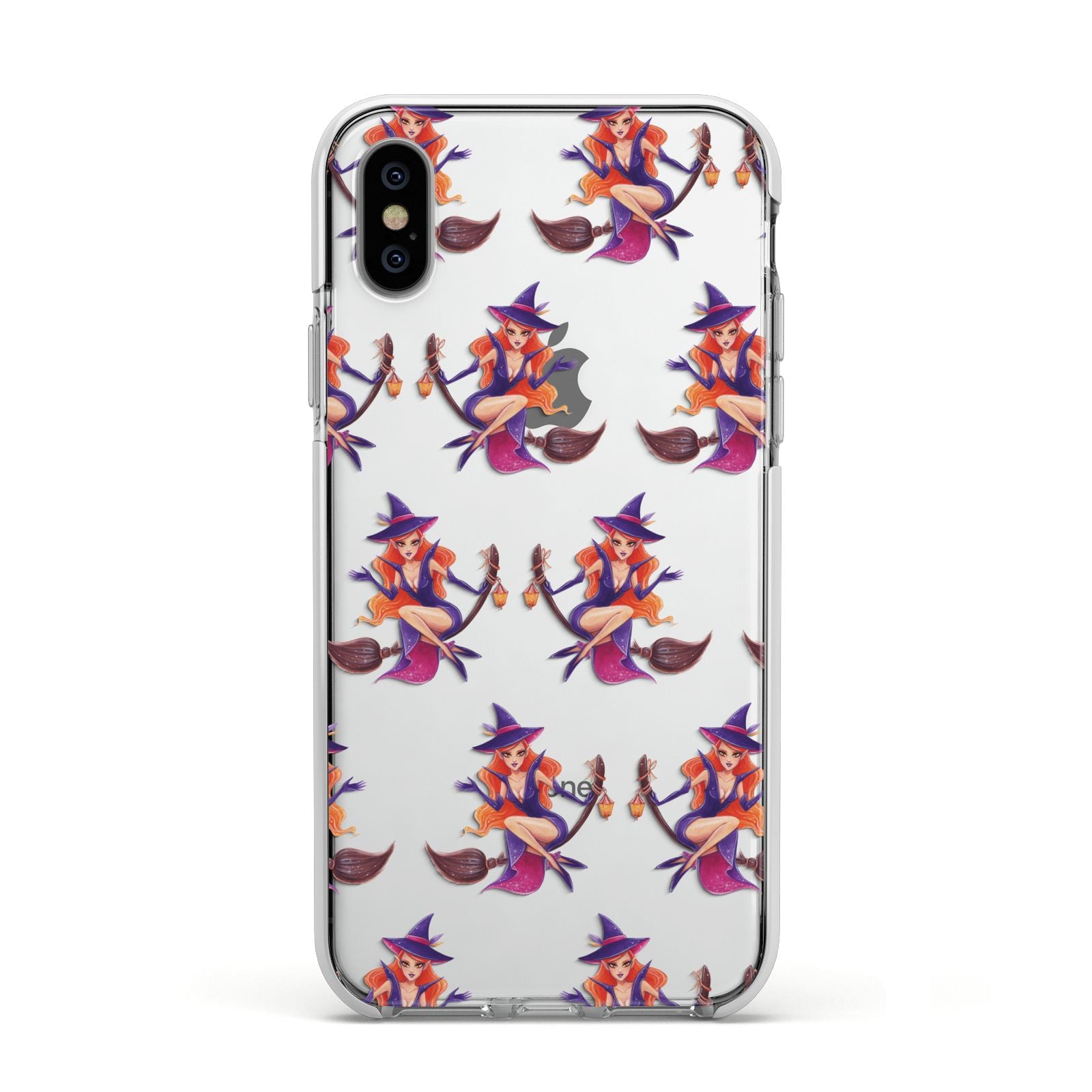 Halloween Witch Apple iPhone Xs Impact Case White Edge on Silver Phone