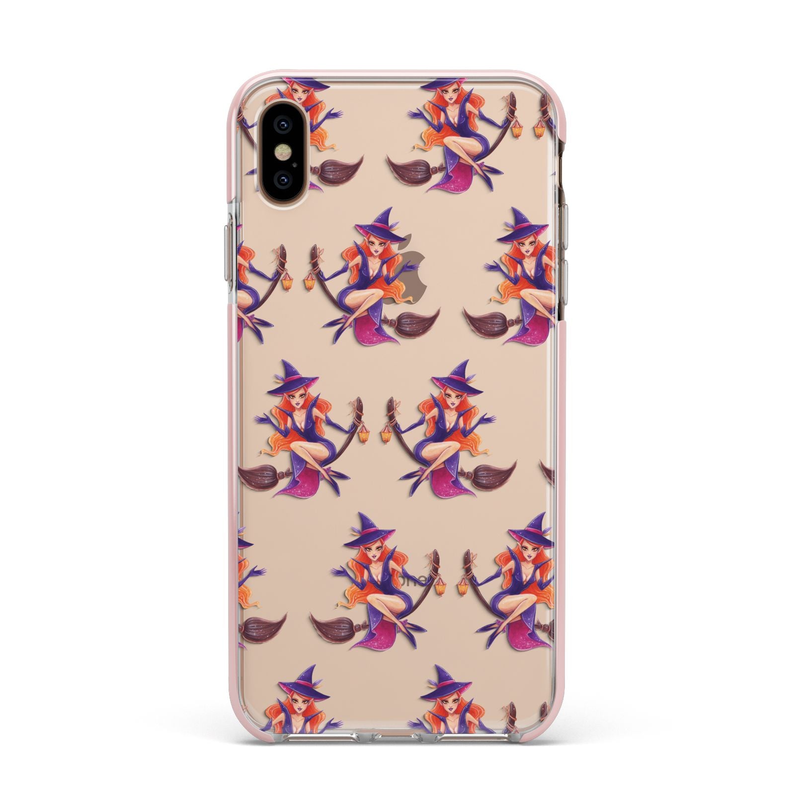 Halloween Witch Apple iPhone Xs Max Impact Case Pink Edge on Gold Phone