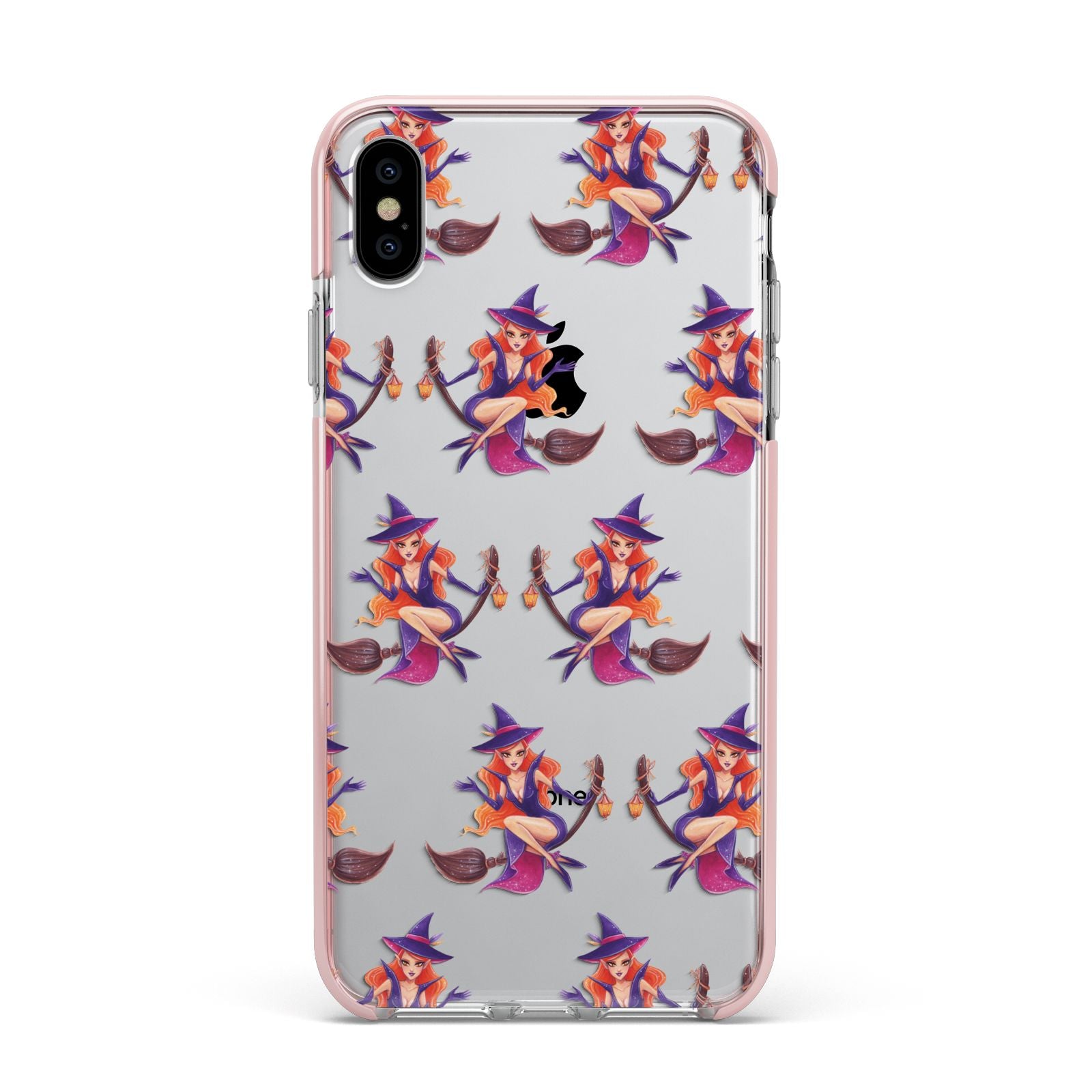 Halloween Witch Apple iPhone Xs Max Impact Case Pink Edge on Silver Phone